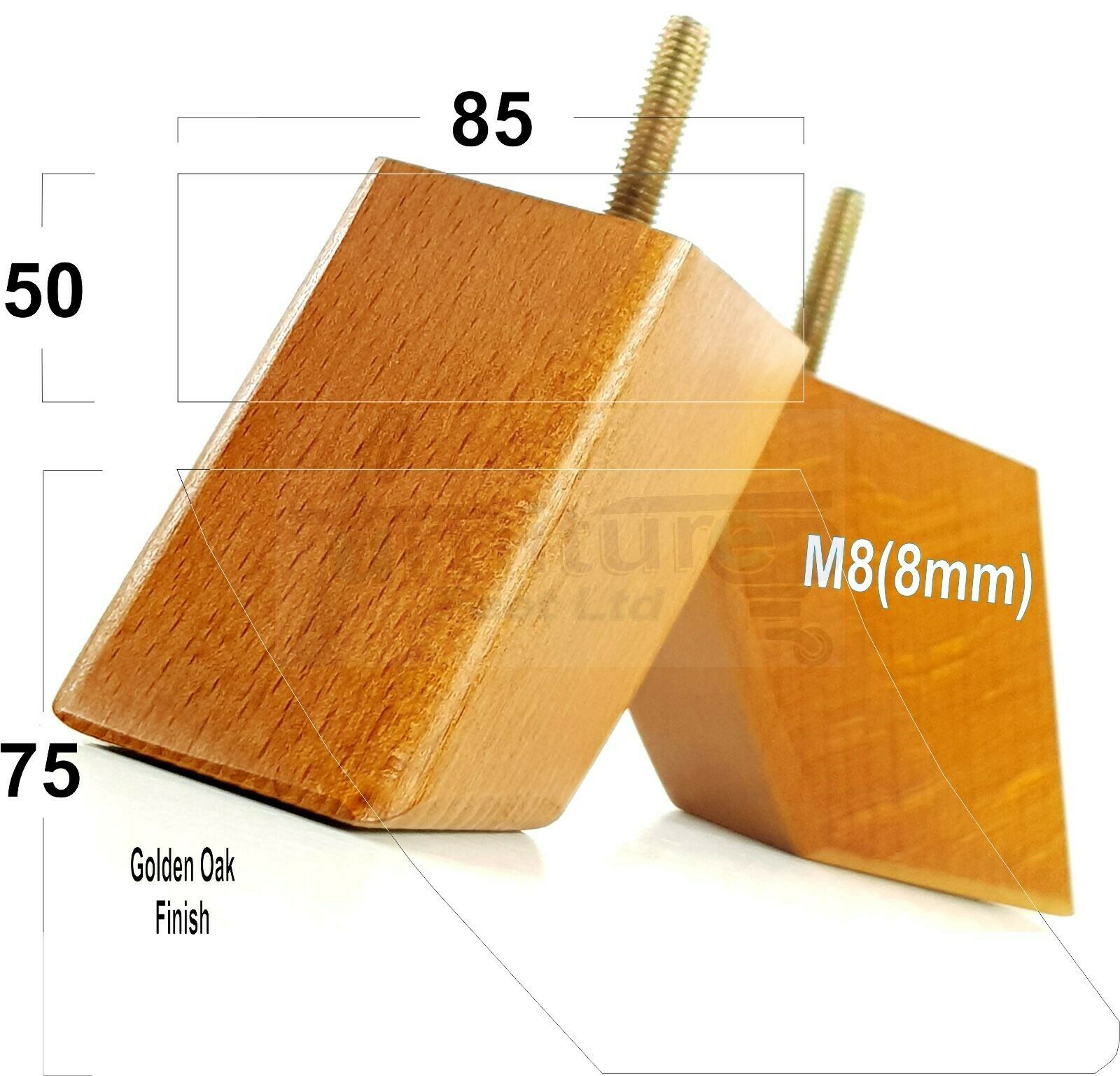 SET OF 4 WOODEN FURNITURE FEET 75mm HIGH REPLACEMENT SOFA LEGS 8mm Thread