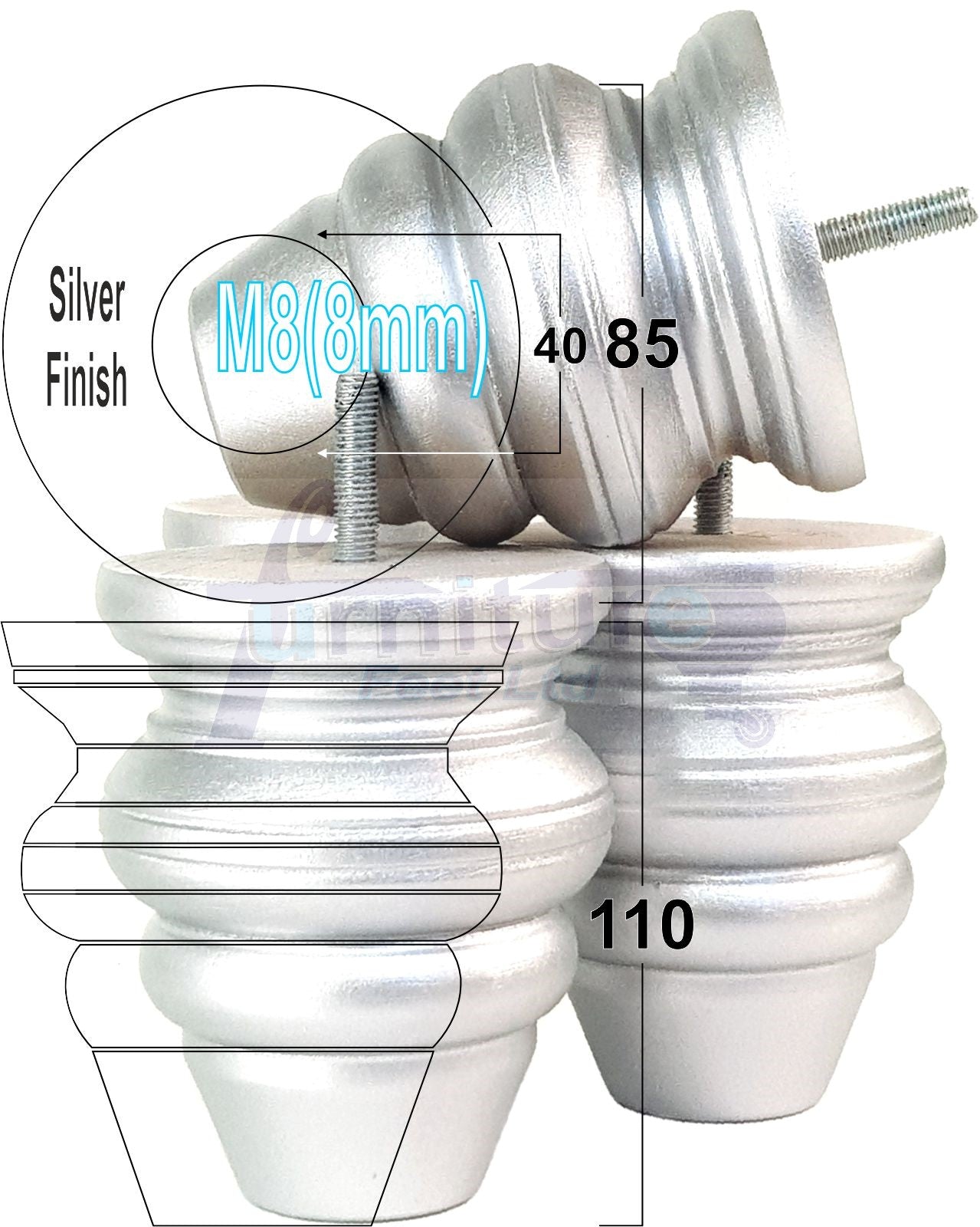 4x Turned Wood Furniture Legs Replacement Feet 110mm High Multiple Colours Chairs Stools Sofa's Beds Settee Cabinets M8