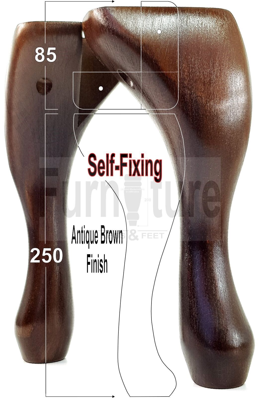 4 Wooden Traditional Queen Anne Furniture Legs 250mm Sofa Chair Beds (Self-Fix)