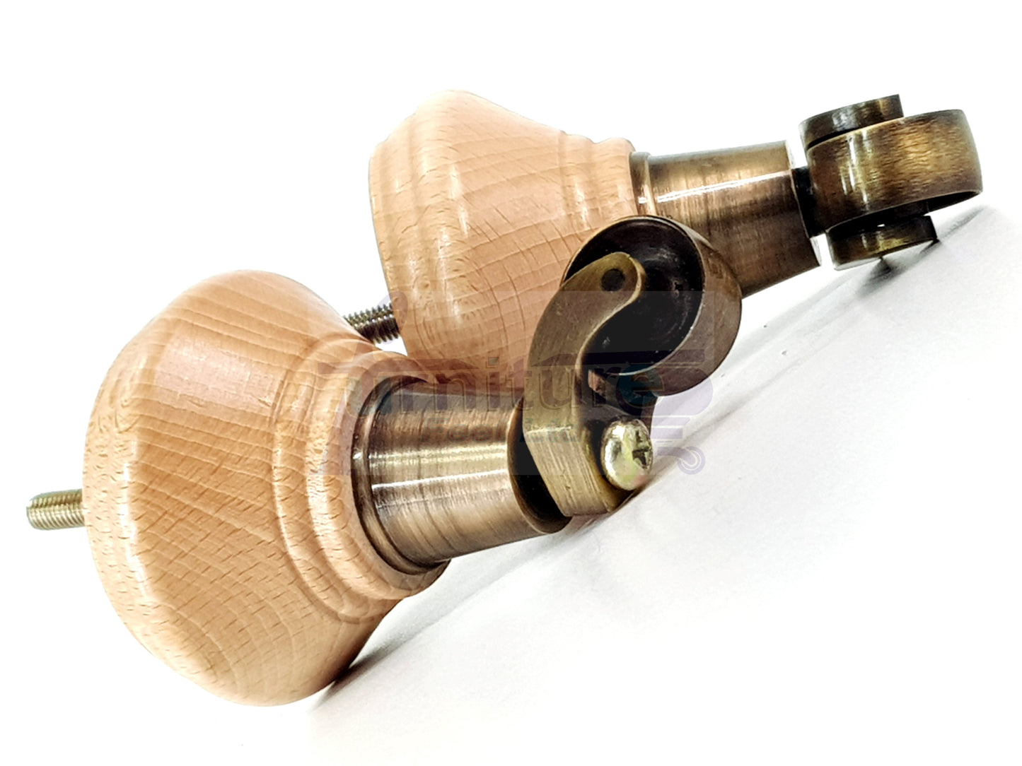 4x Natural Wooden Furniture Sofa Legs M8 With Castors Replacement Chair Settee Feet 115mm - 125mm High