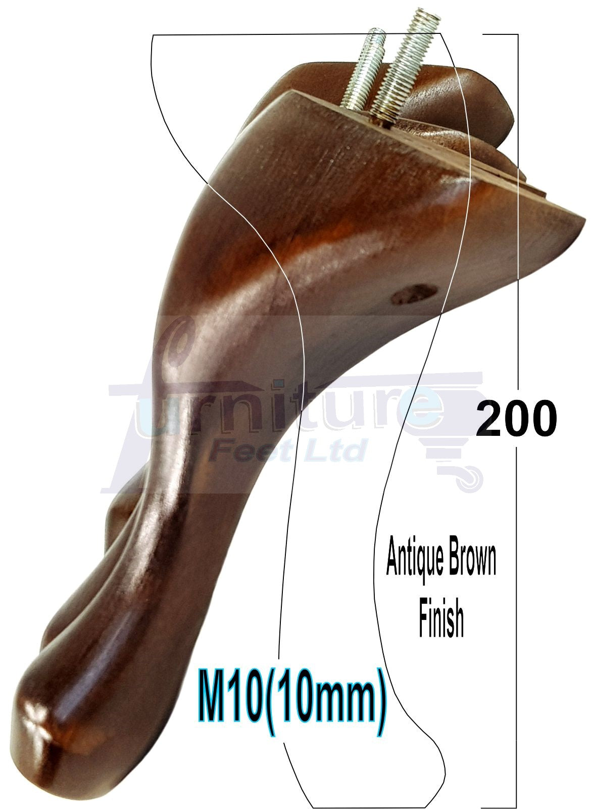 4 Solid Wood Furniture Legs 200mm High Queen Anne Replacement Feet Chairs Settees Sofas M10 Thread