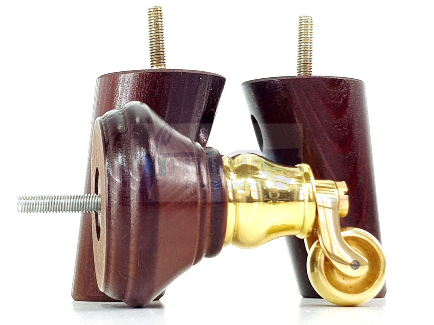 2 Antique Mahogany Wood Furniture Sofa Legs With Castor 125mm & 2 Angled Back Feet Chair Settee 100mm High M8