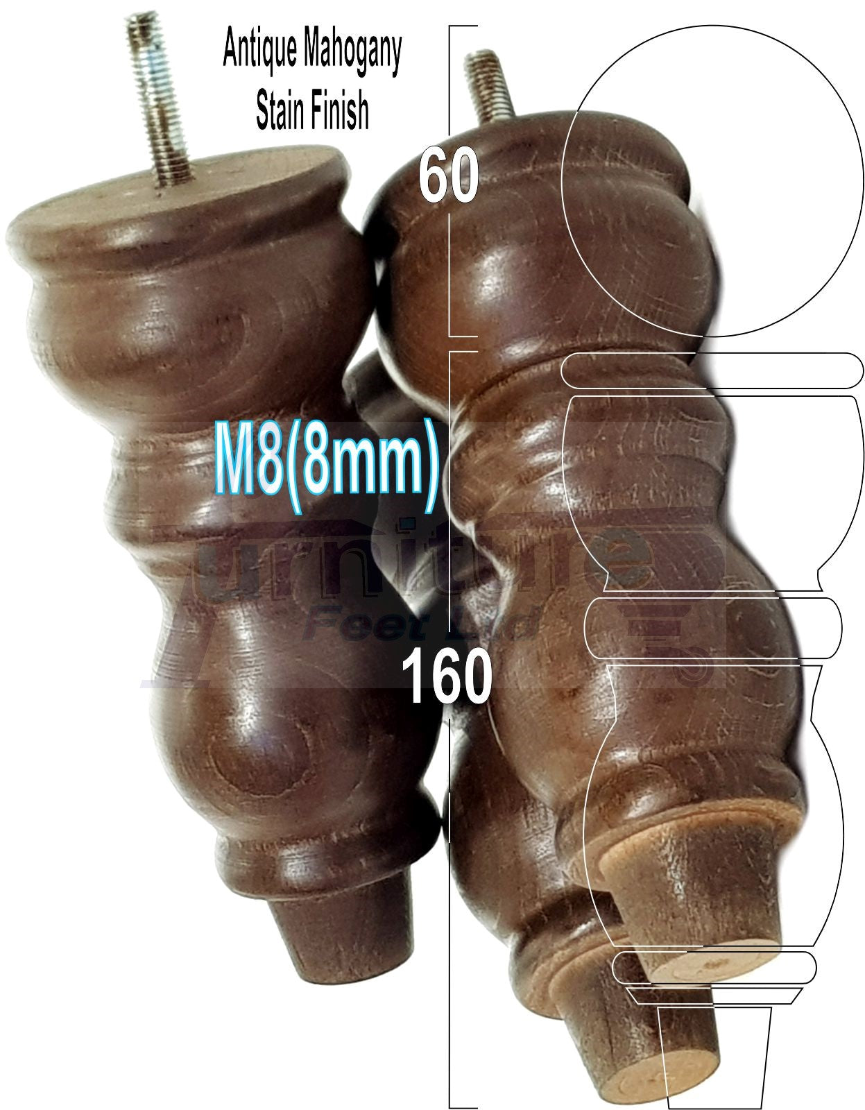 Solid Wood Furniture Feet Set of 4 Legs 160mm High For Sofas Chairs Stools Cabinets & Beds M8