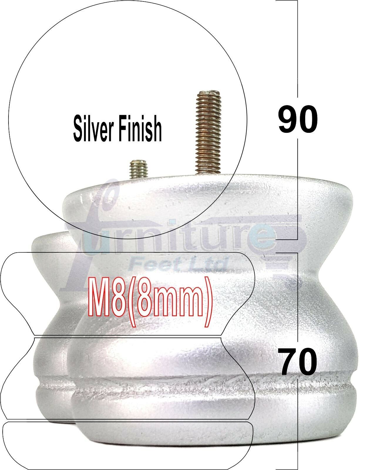 4x Turned Solid Wood Furniture Legs Replacement Bun Feet 70mm High 8mm Thread