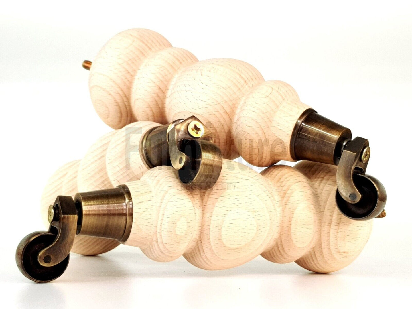 4x Turned Wood Furniture Antique Castor Leg M8 Replacement Feet Chairs Stools Sofa 250mm