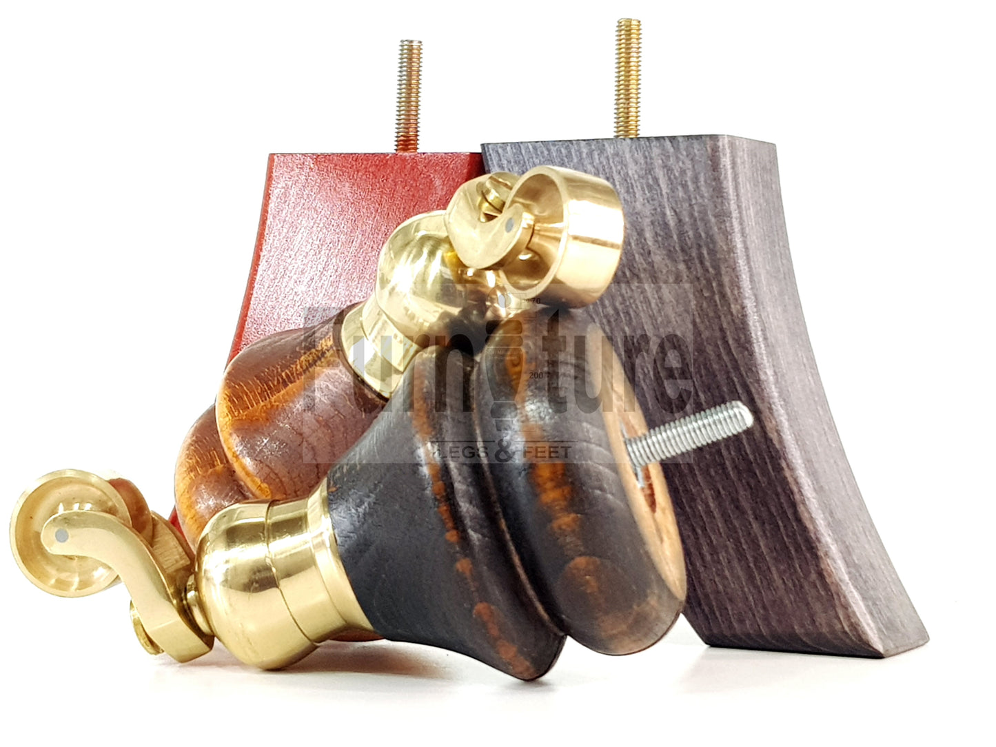 Turned Wood Furniture Feet 2 With Brass Castors 150mm & 2 Curved Back Legs Sofas Chairs Cabinets Beds M8