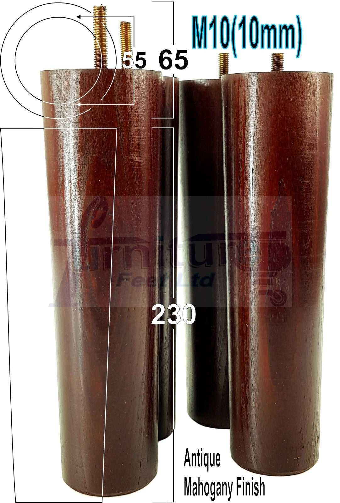 4 Solid Wood Turned Furniture Legs Replacement Feet 230mm High Chairs Sofa Bed Settee & Cabinets M10