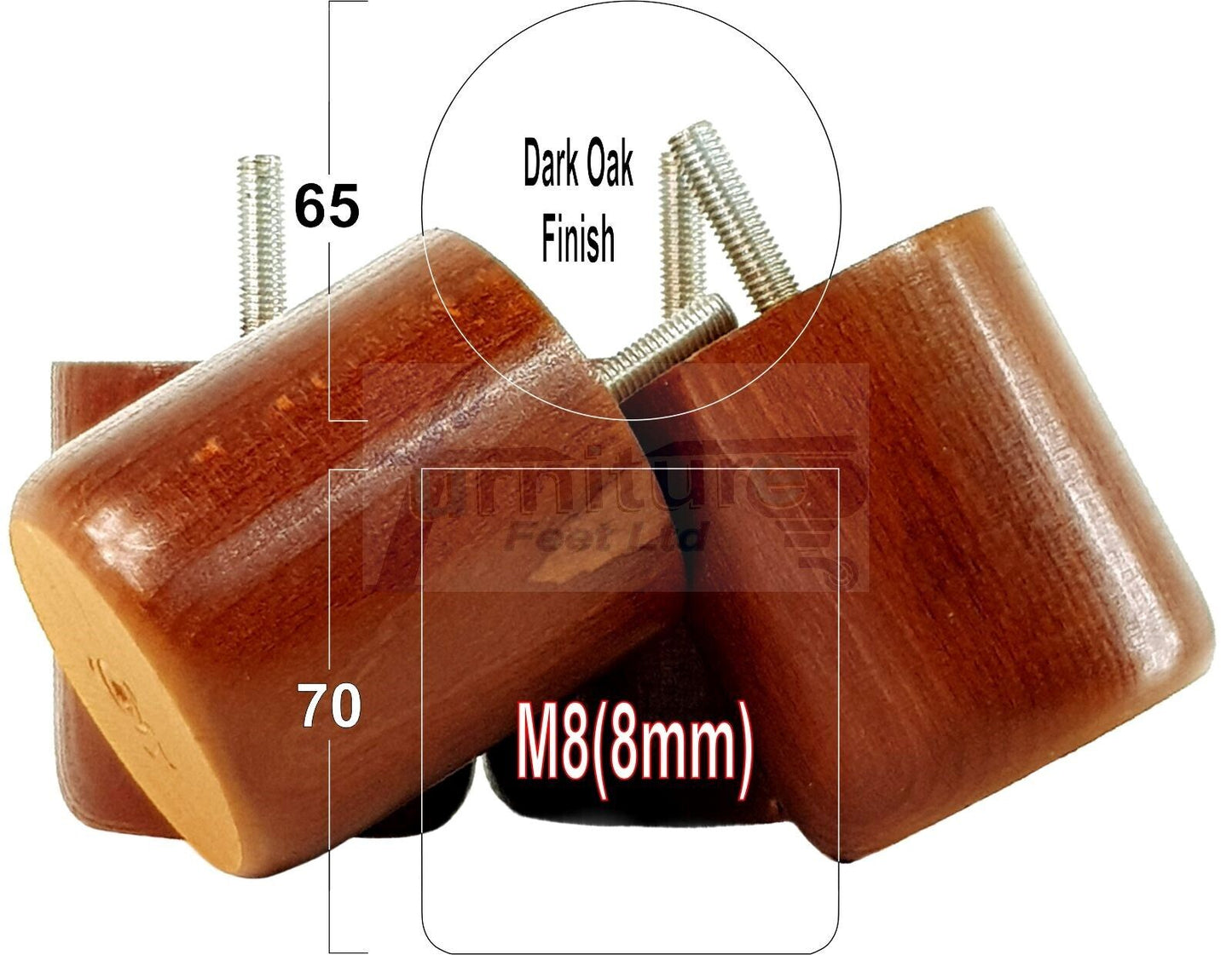 4x Solid Wood Turned Furniture Legs Replacement Bun Feet 70mm High 8mm Thread