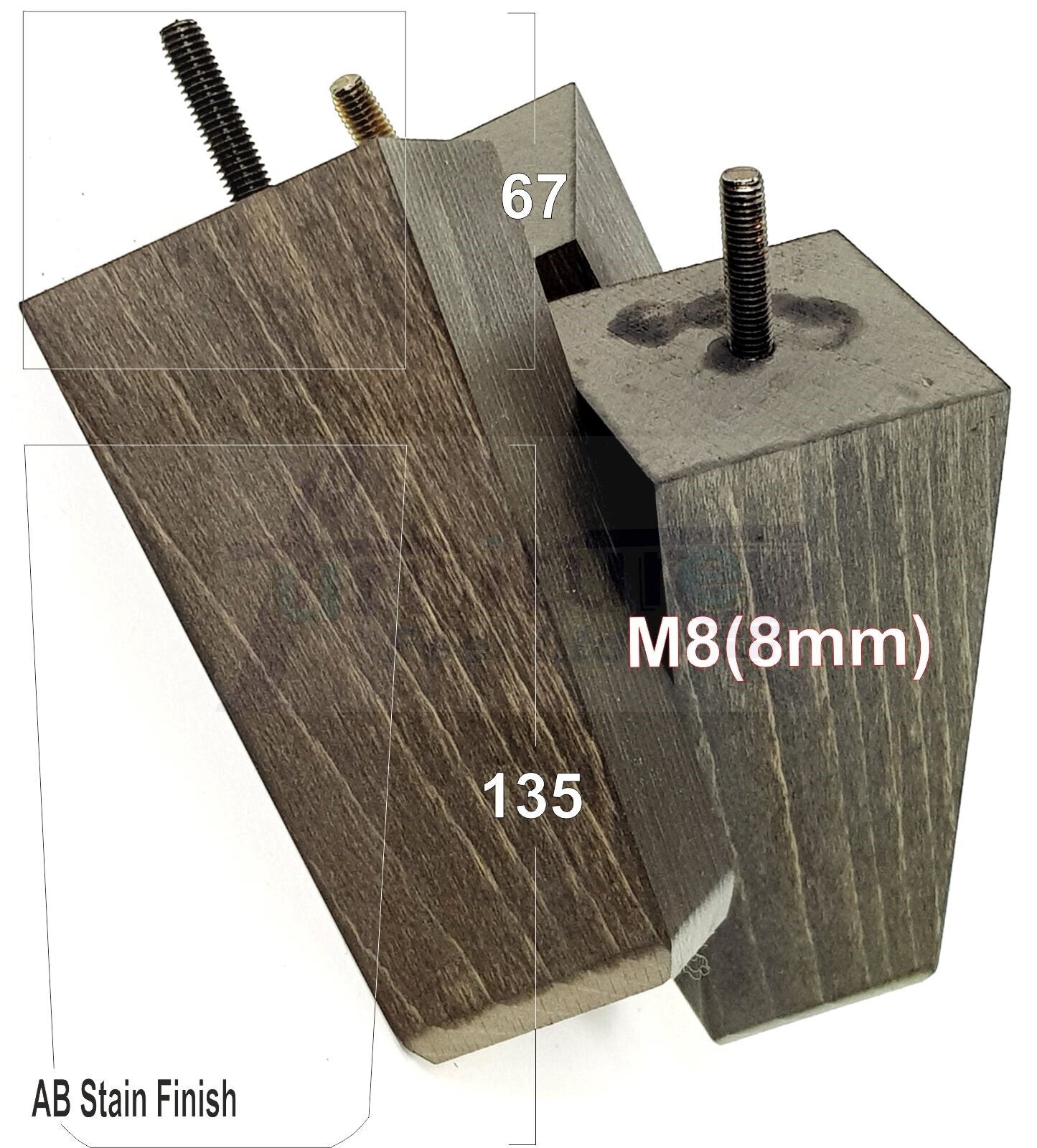 4x Block Wood Sofa Legs 135mm High Replacement Furniture Feet Chairs Cabinets M8(8mm)