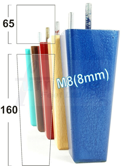 4x Wooden Furniture Legs 160mm High Replacement Square Tapered Feet 8mm