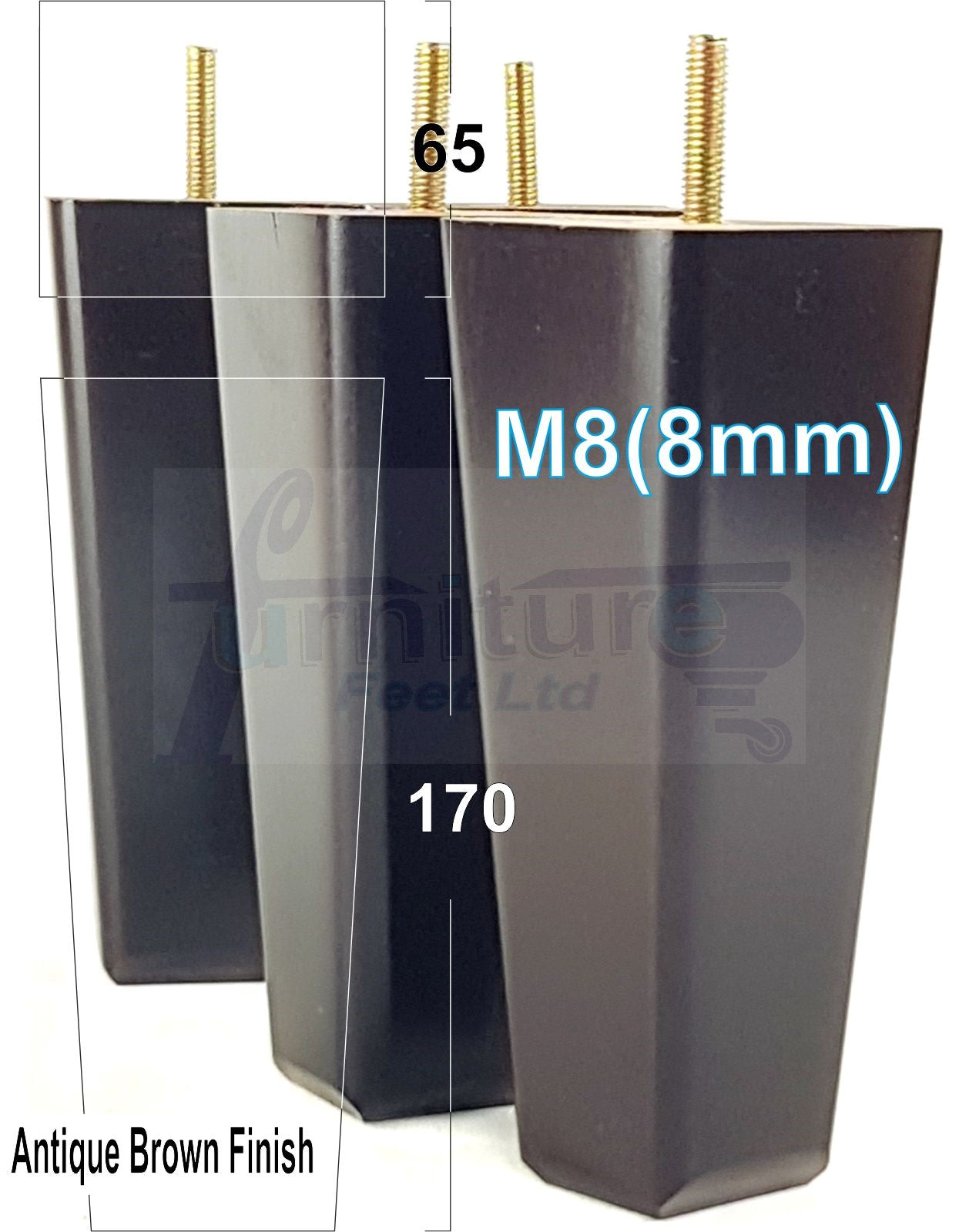 4x Wooden Furniture Legs 170mm High Replacement Square Tapered Feet 8mm