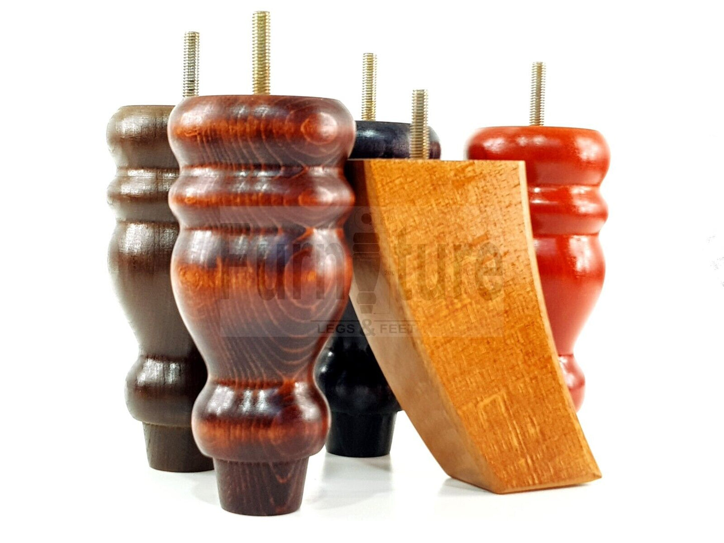 2x Turned Wood Furniture Feet 155mm and 2 Curved Back Legs Sofas Chairs Beds M8 Thread 6 Inches