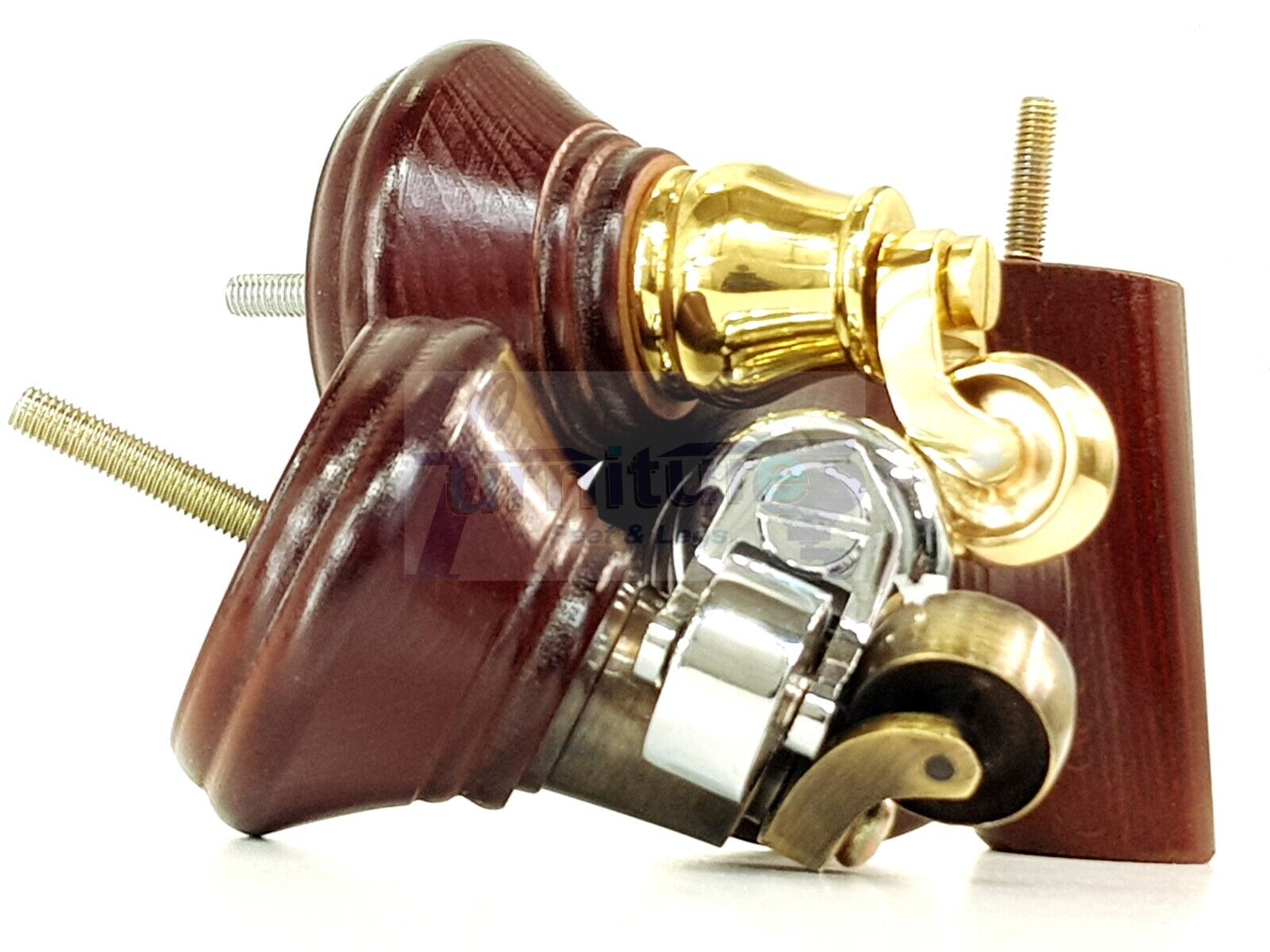 2 Antique Mahogany Wood Furniture Sofa Legs With Castor 125mm & 2 Angled Back Feet Chair Settee 100mm High M8