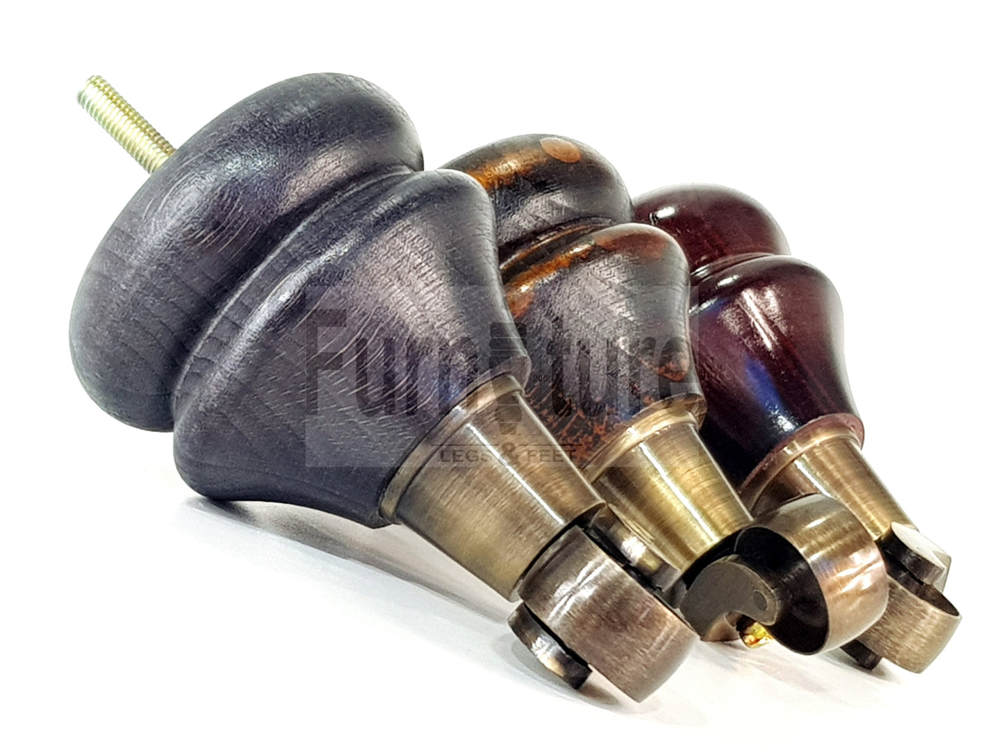 4x Turned Furniture Wood Feet With Antique Brass Castors 140mm Sofas Chairs Settee Cabinets Beds M8(8mm)