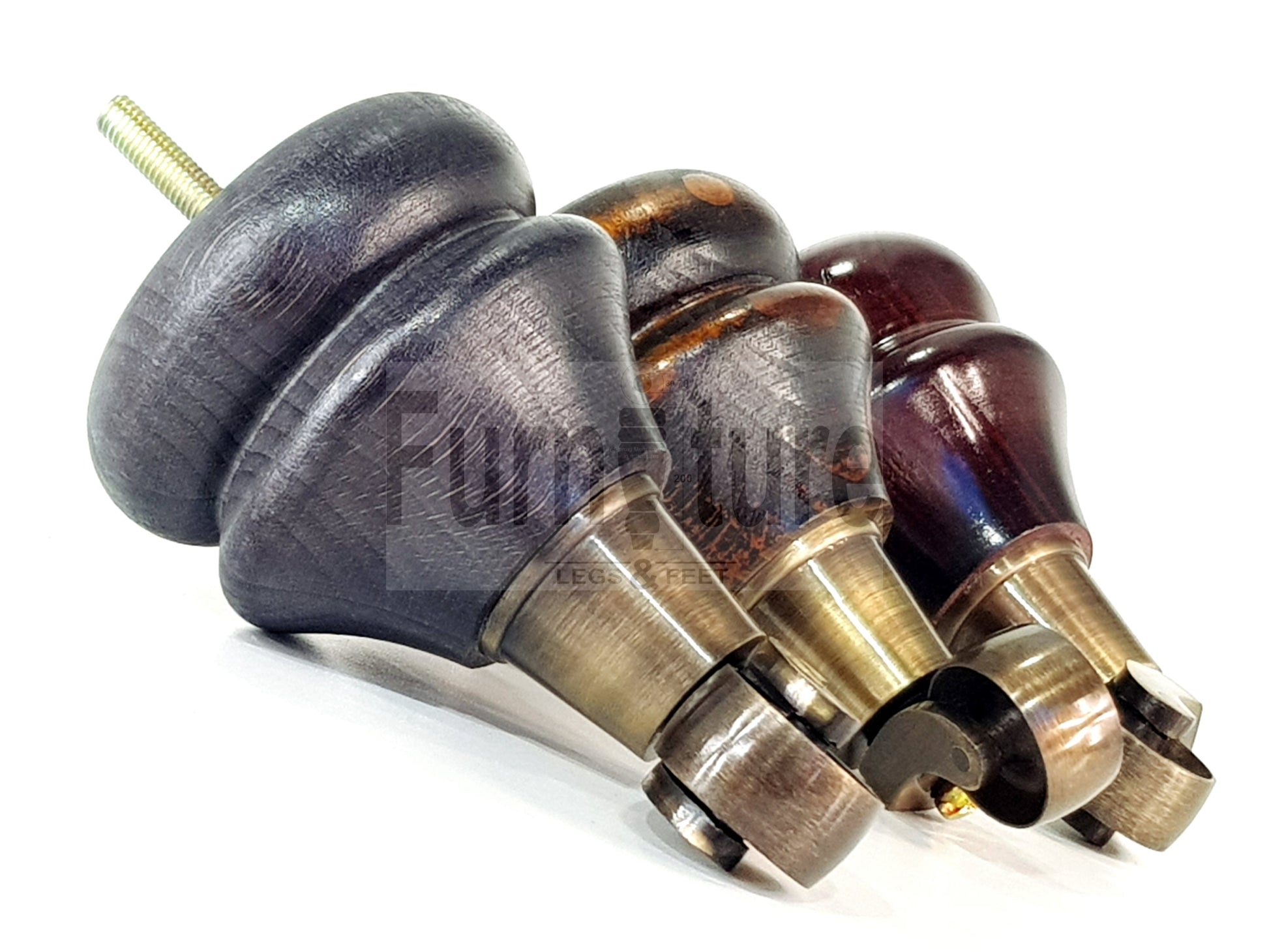 4x Turned Furniture Wood Feet With Antique Brass Castors 140mm Sofas Chairs Settee Cabinets Beds M8(8mm)