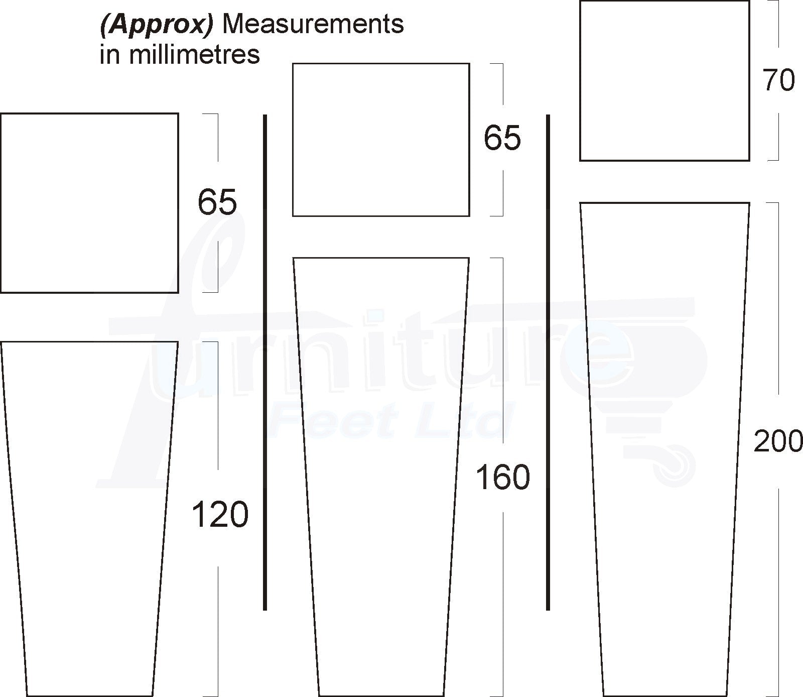4x Wooden Furniture Legs 200mm High Replacement Square Tapered Feet 8mm