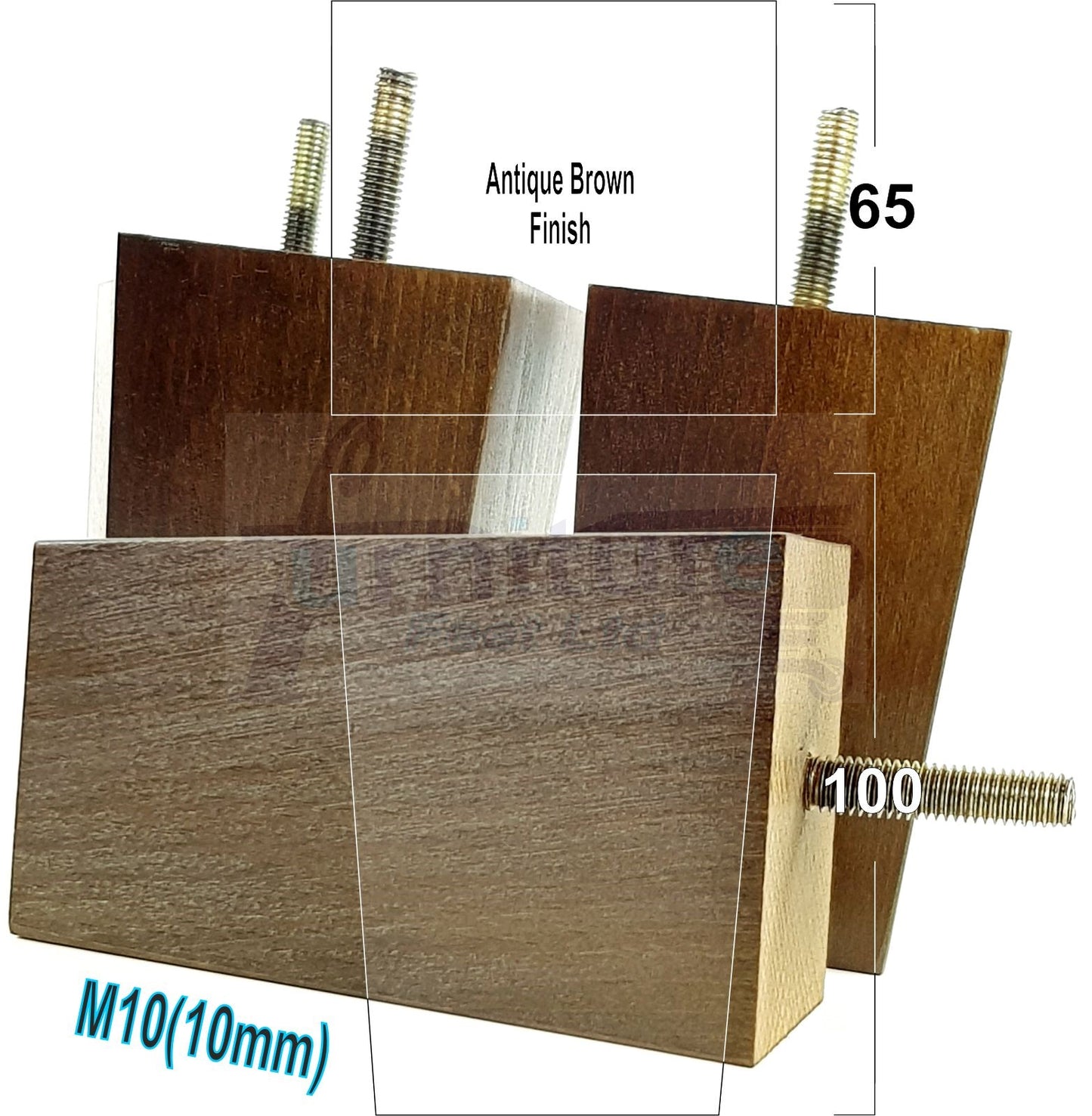 4x Wood Furniture Legs M10 Replacement Square Sofa Feet Chairs Sofas Beds 100mm High