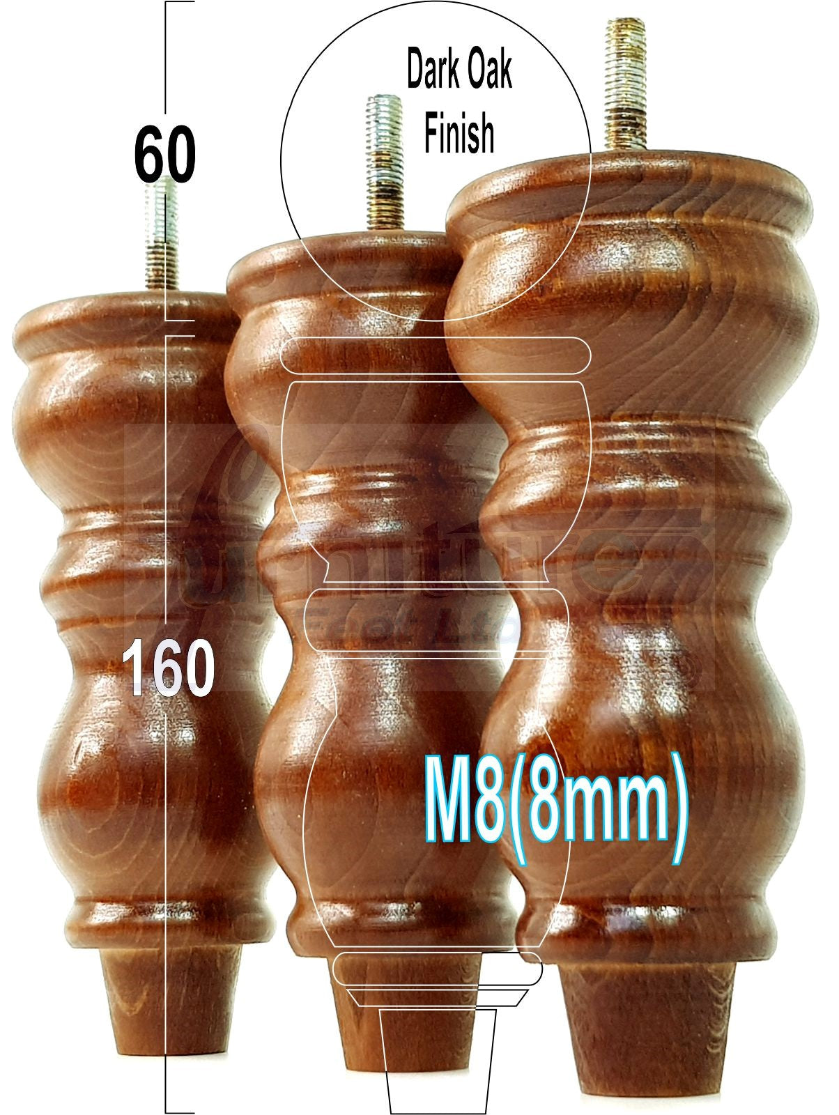 Solid Wood Furniture Feet Set of 4 Legs 160mm High For Sofas Chairs Stools Cabinets & Beds M8