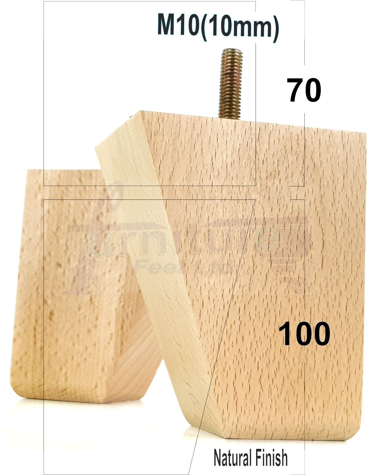 4x Angled Block Wood Sofa Legs 100mm High Replacement Furniture Feet Chairs Cabinets M10 Thread