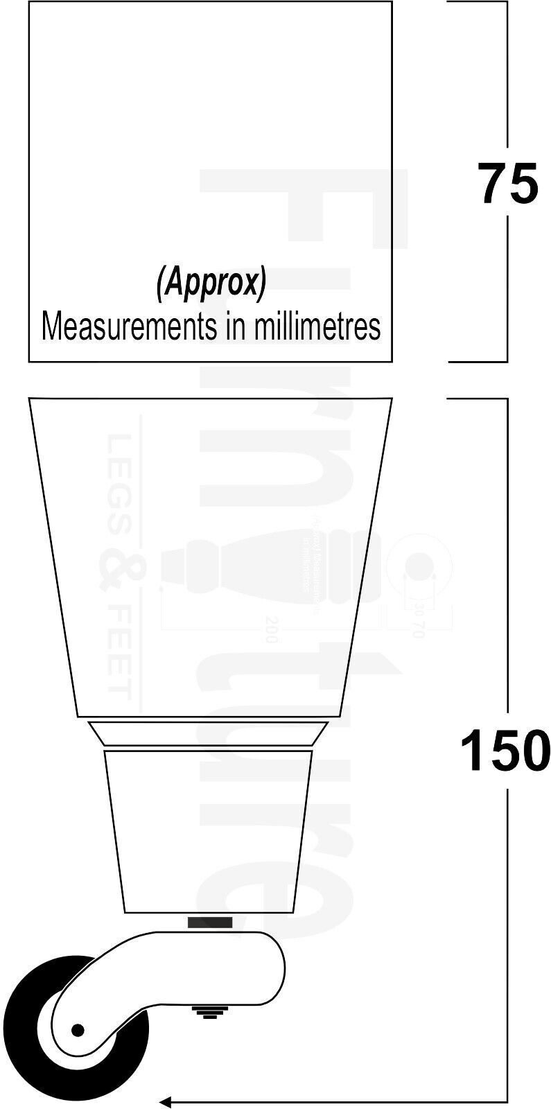 4x Block Wood Furniture Legs With Chrome Castors For Sofa Chairs Settees 8mm Thread 150mm High