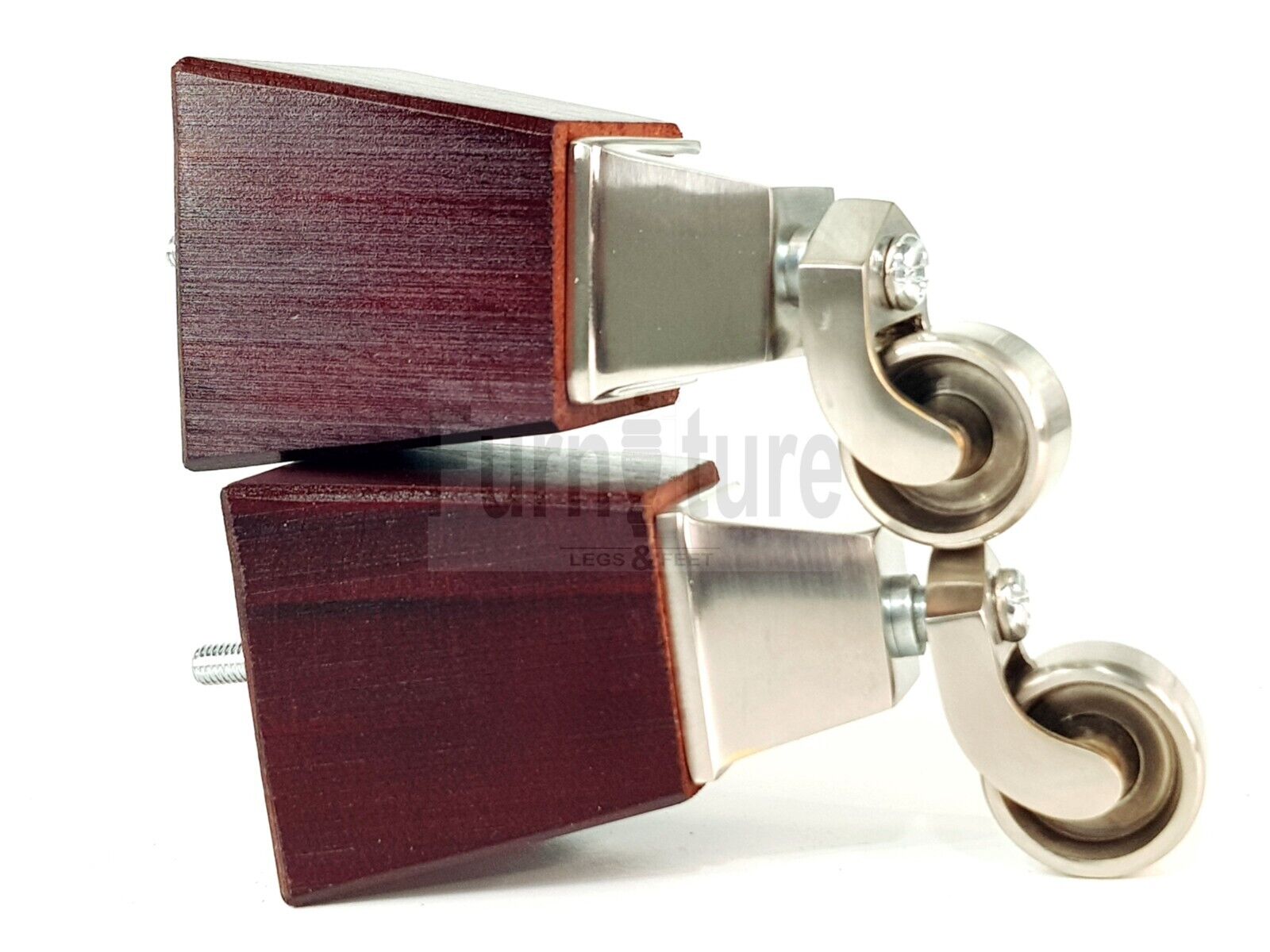 4x Block Wood With Brushed Castor Furniture Legs 8mm Thread For Chairs Settees Sofa 150mm