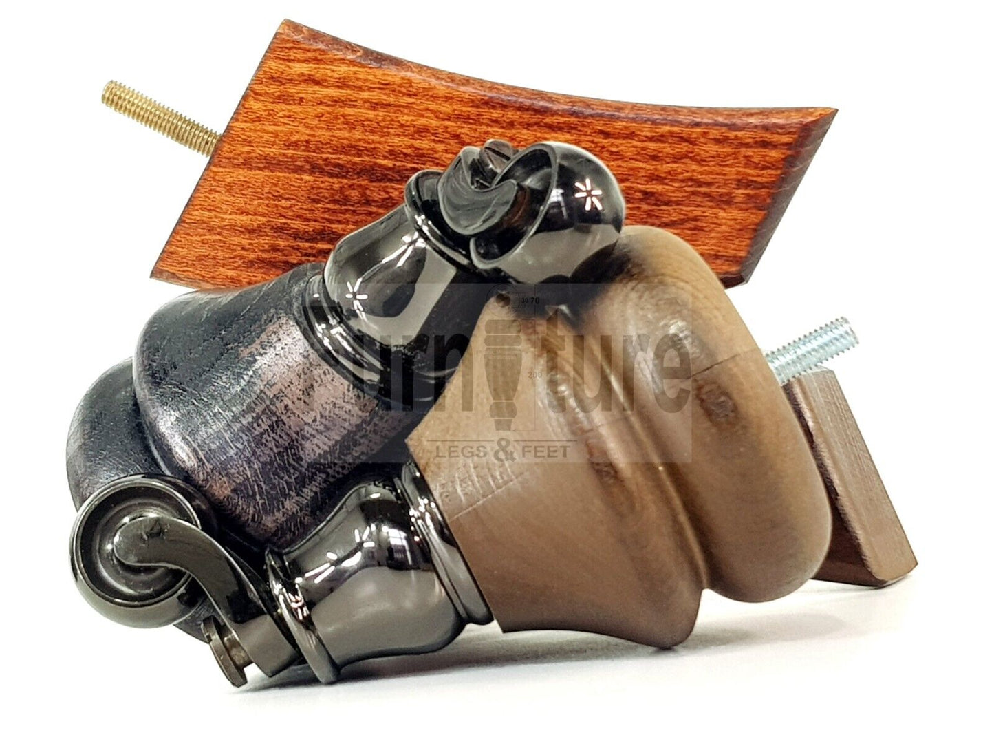 Turned Wood Furniture Feet 2 With Castors 140mm & 2 Curved Back Legs Sofas Chairs Stools Cabinets Beds M8