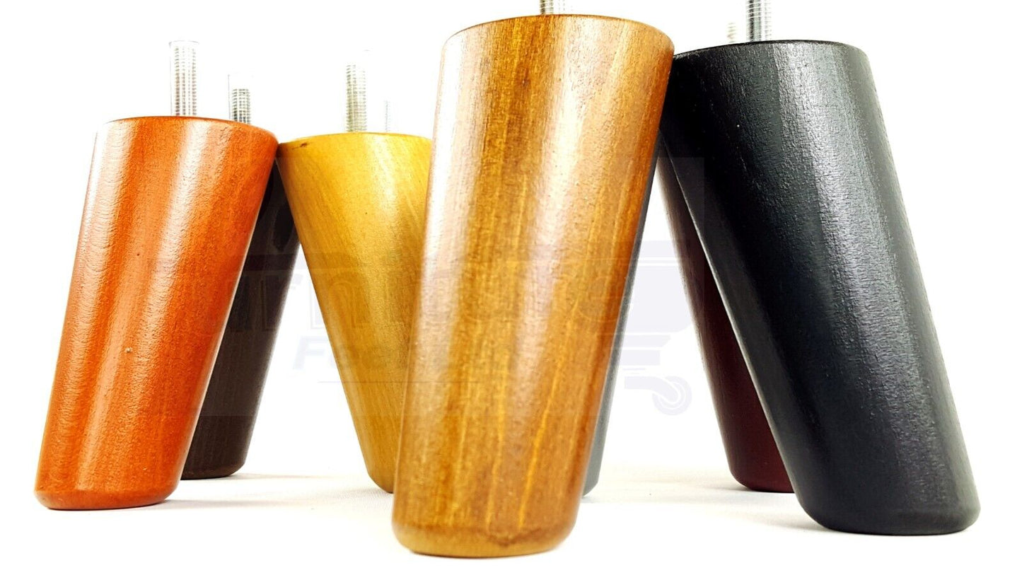 4 Solid Wood Turned Furniture Feet Replacement Mid Centry Angled Retro Legs 120mm High M8 Sofa Chairs Stools Cabinets Beds