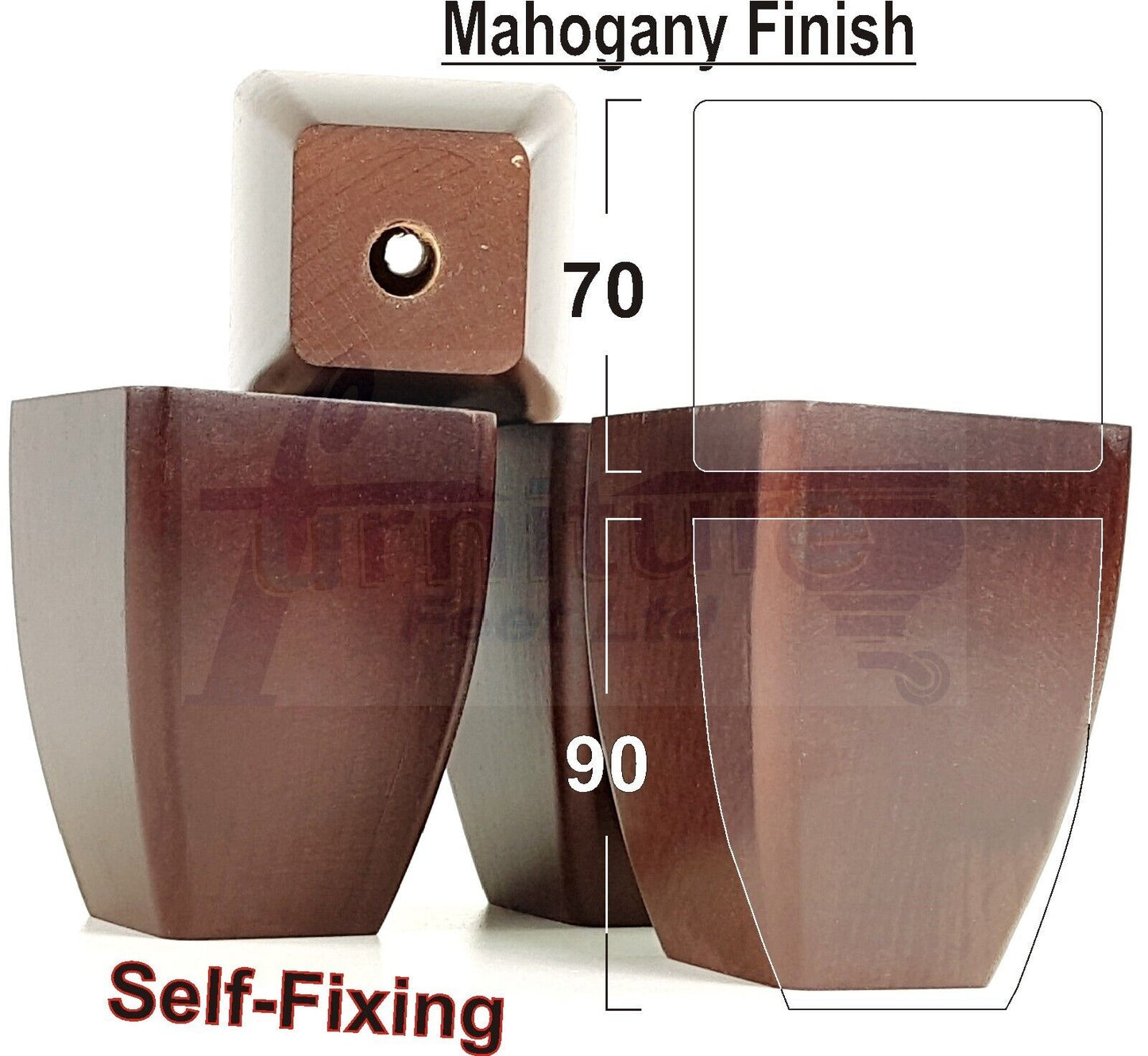 4x Solid Wooden Block Furniture Feet Replacement Legs 90mm High Self-Fix