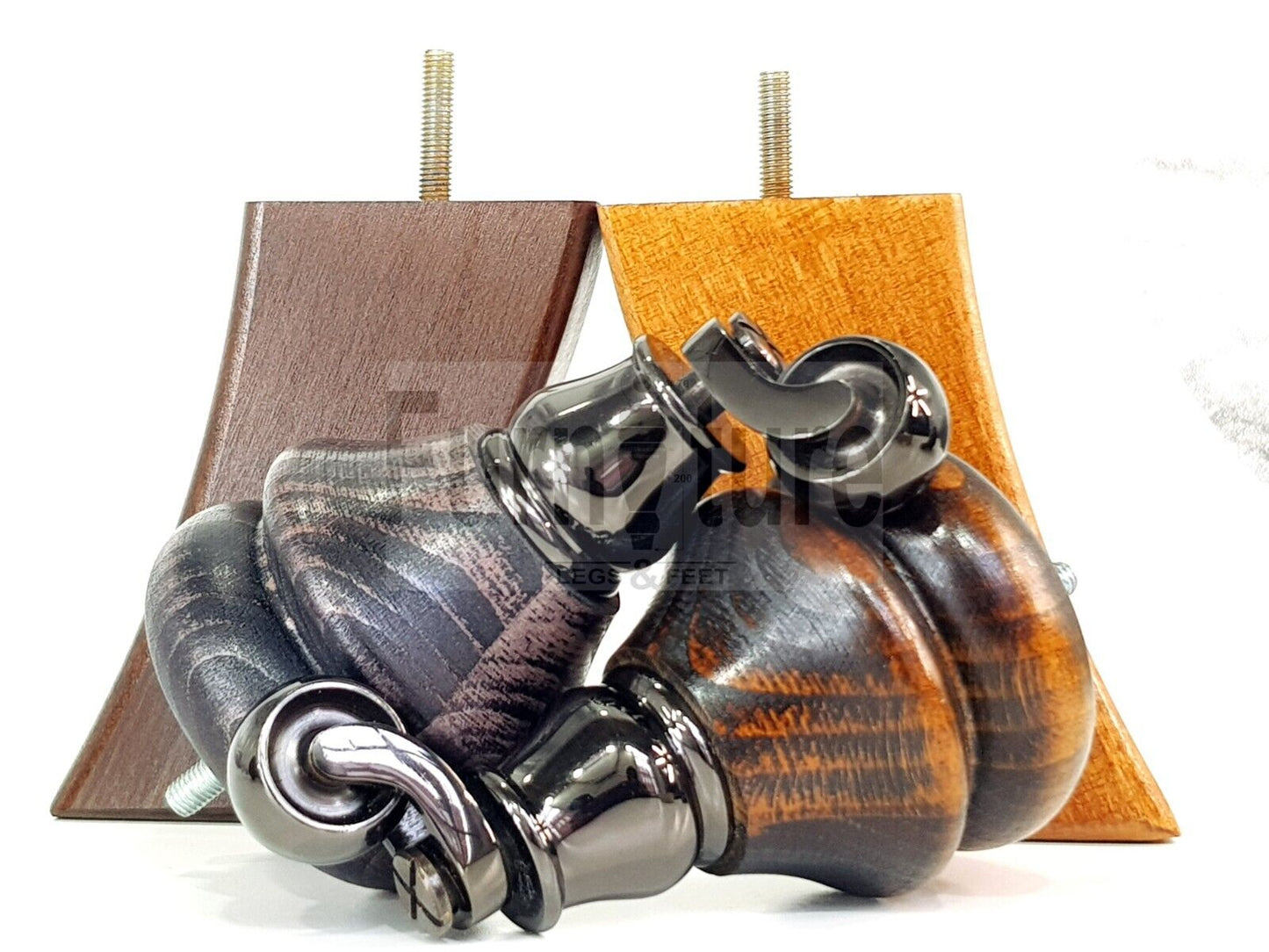 Turned Wood Furniture Feet 2 With Castors 140mm & 2 Curved Back Legs Sofas Chairs Stools Cabinets Beds M8