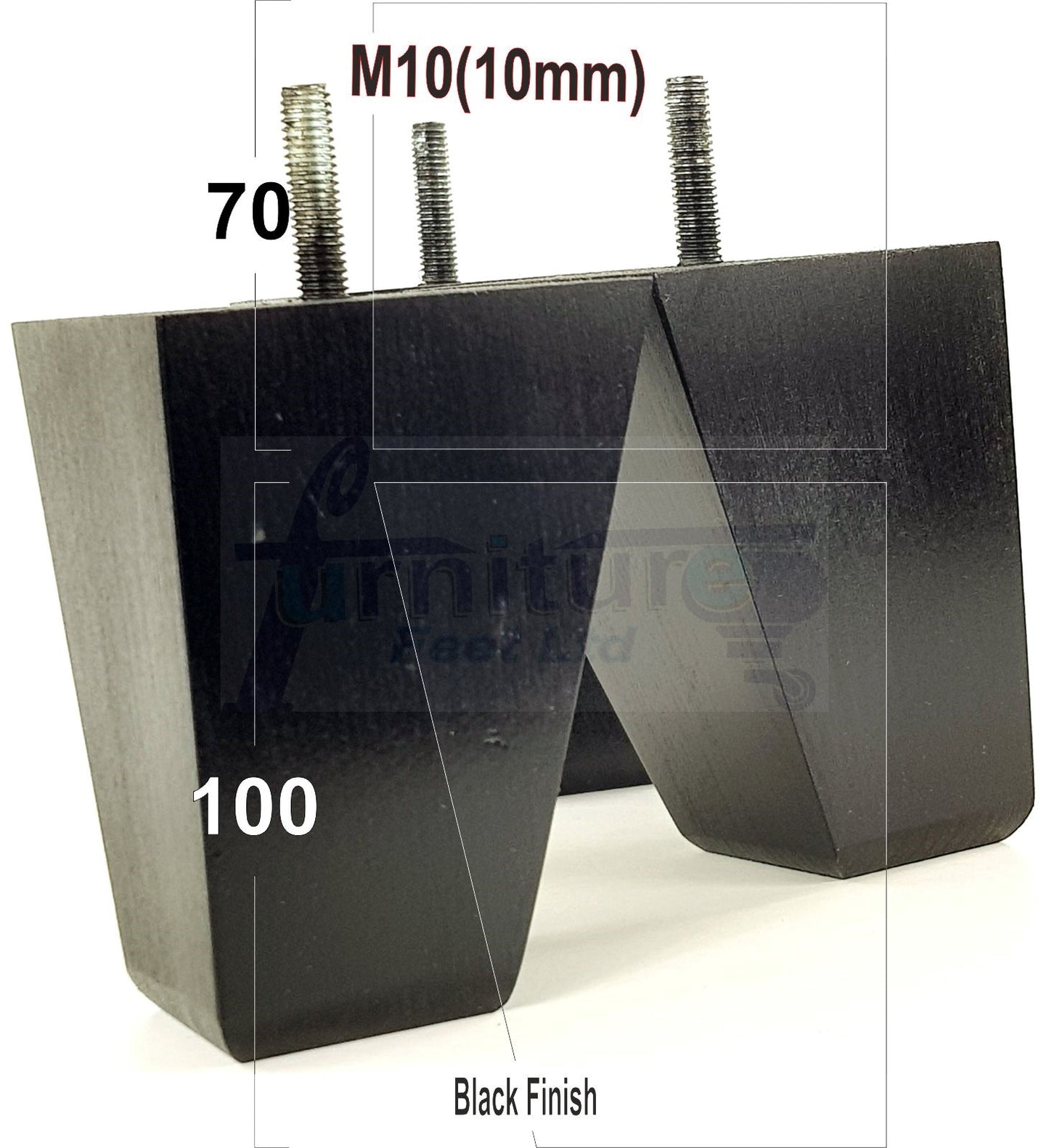 4x Angled Block Wood Sofa Legs 100mm High Replacement Furniture Feet Chairs Cabinets M10 Thread