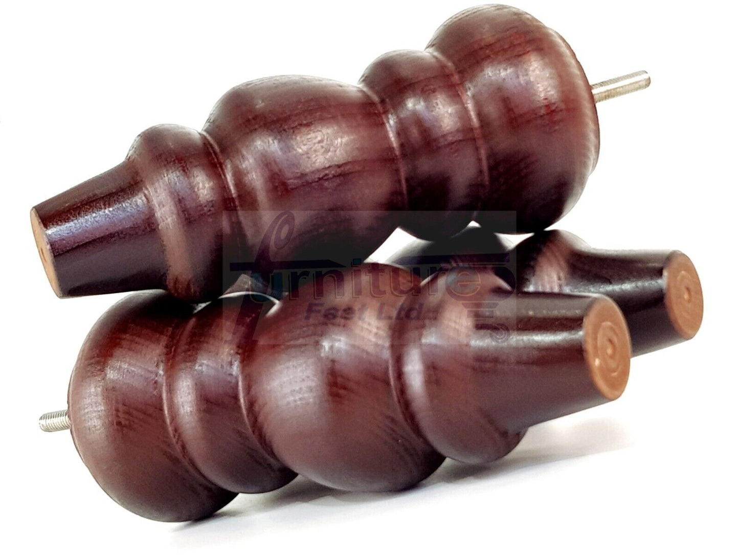 4 Solid Wood Furniture Legs Replacement Turned Feet 200mm High M8(8mm) Thread: Antique Mahogany
