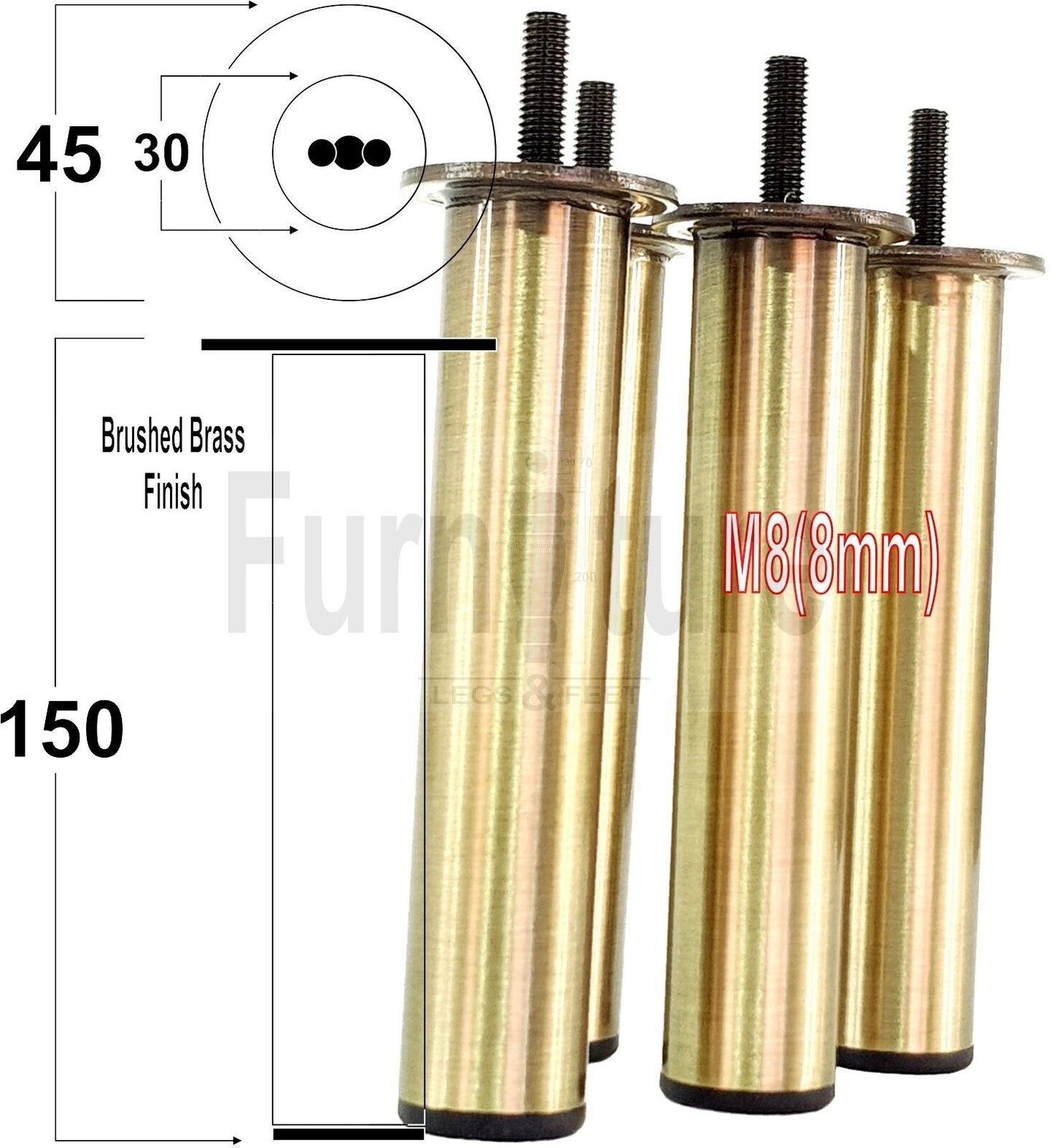 4 Metal Furniture Sofa Legs 150mm High Chair Feet Settee Cabinets Brush Brass M8