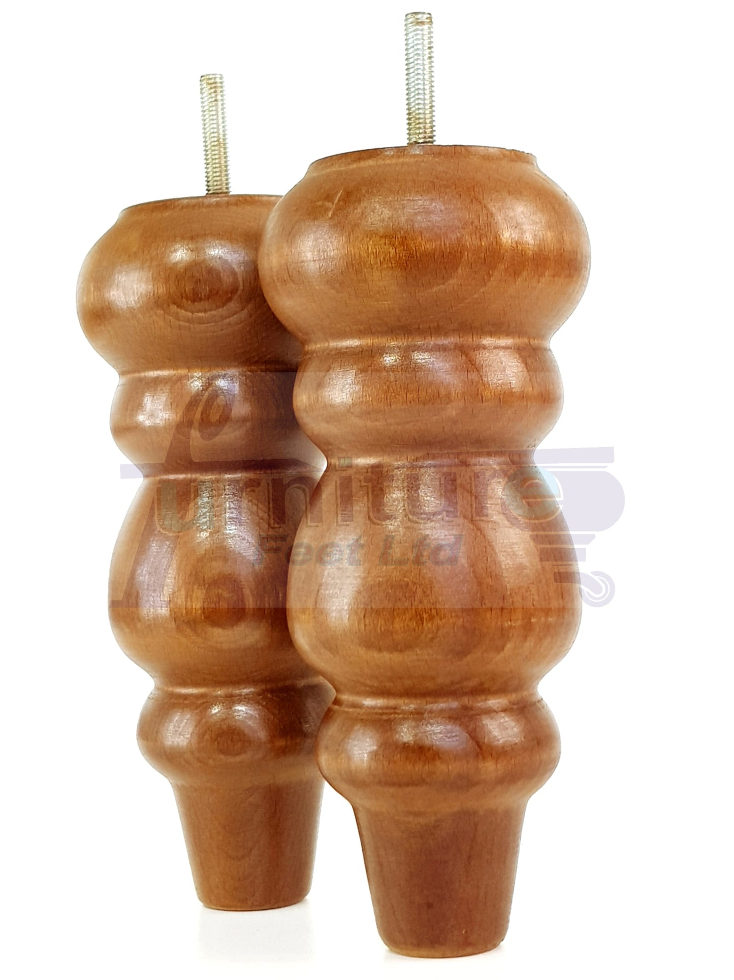 4 Solid Wood Furniture Legs Replacement Turned Feet 200mm High M8(8mm) Thread: Dark Oak