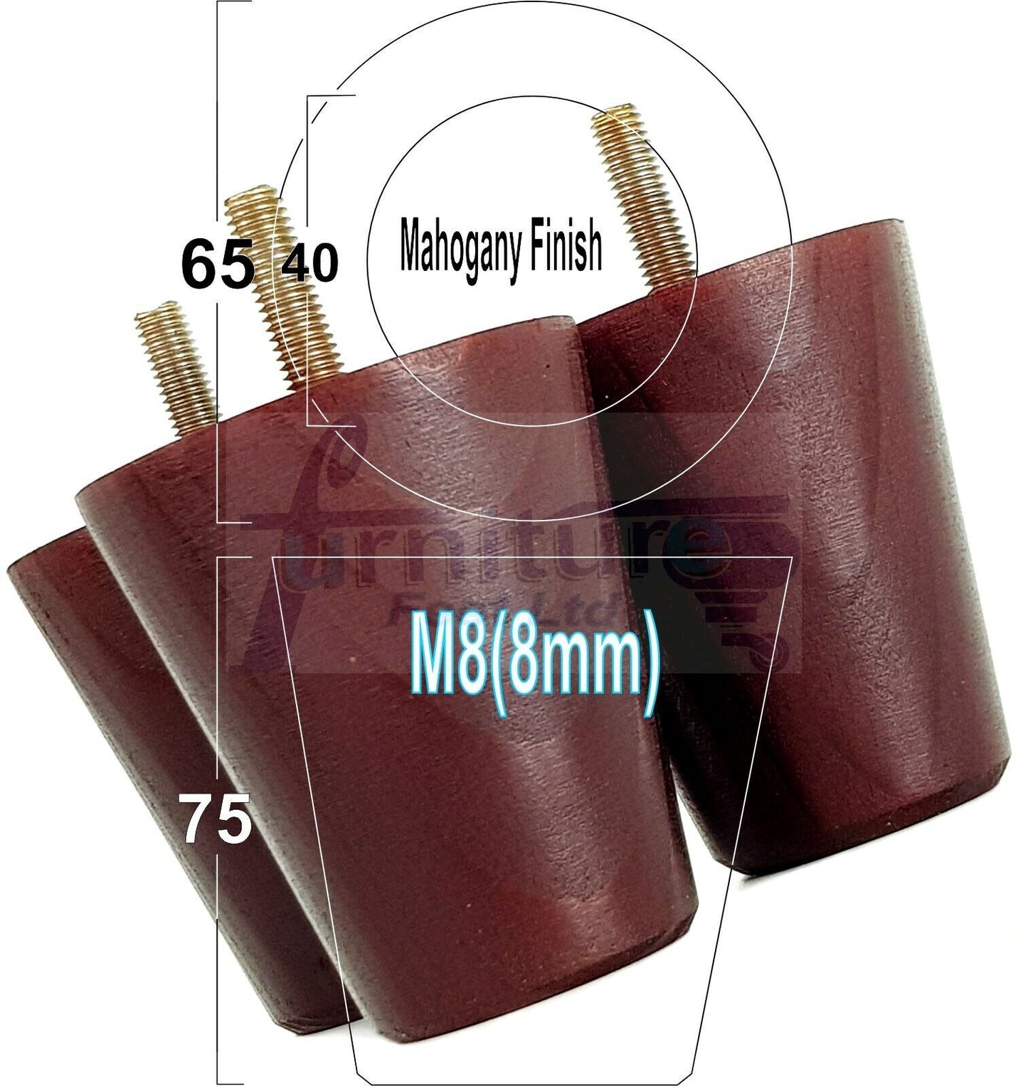 4x Solid Wood Turned Furniture Legs Replacement Bun Feet 75mm High Chairs Stools Sofa's Beds Settee M8
