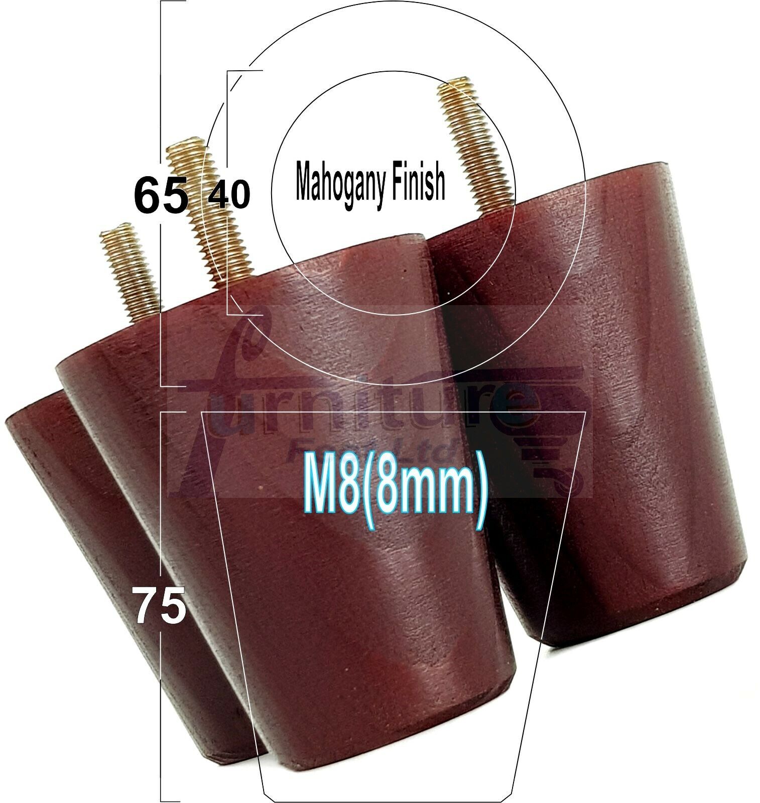 4x Solid Wood Turned Furniture Legs Replacement Bun Feet 75mm High Chairs Stools Sofa's Beds Settee M8