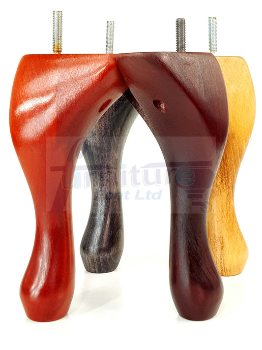 4x Solid Wood Furniture Legs 300mm High Queen Anne Replacement Feet 12 Inches M8 Georgian Style 