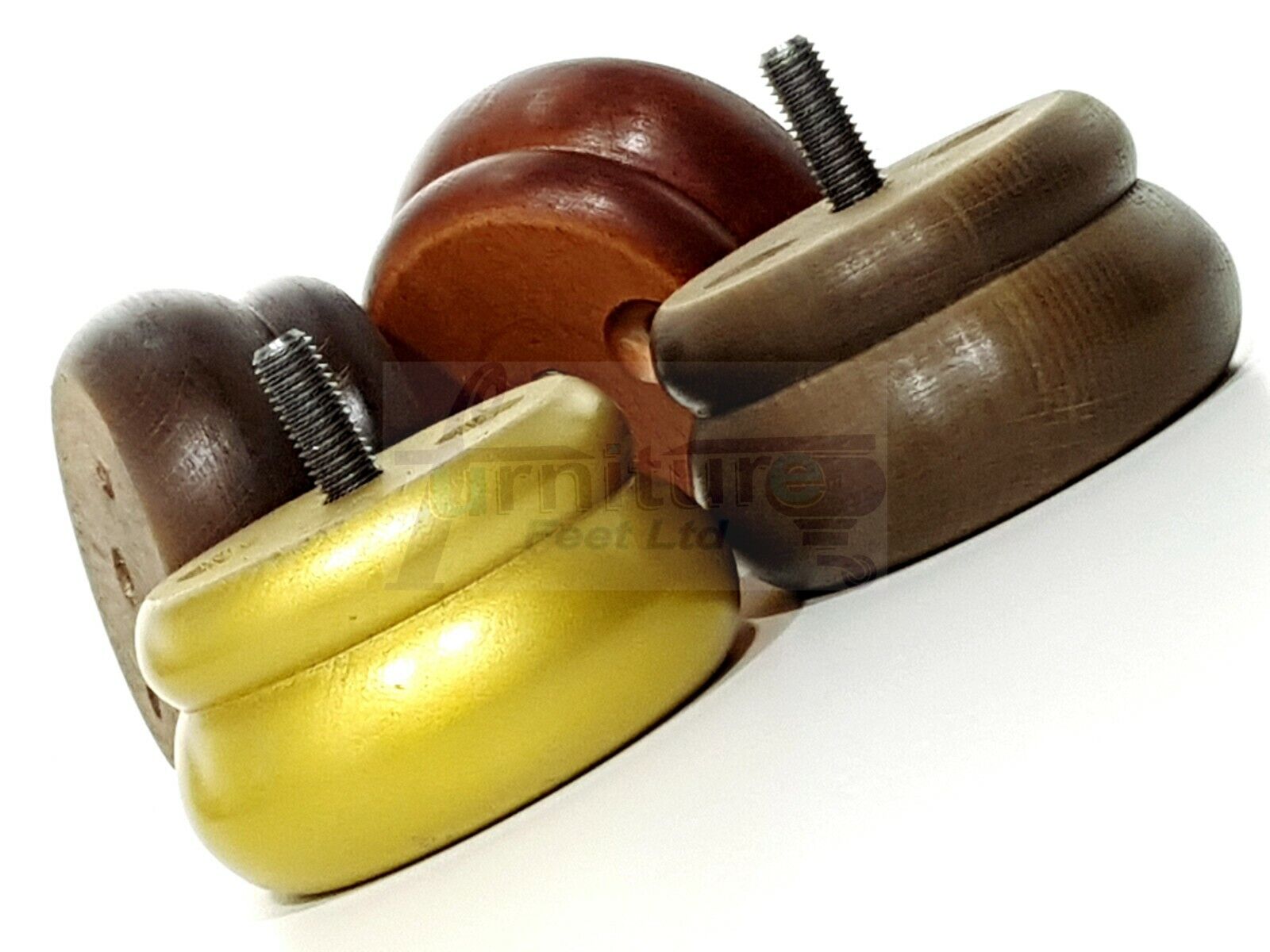 Set Of 4 Turned Wooden Furniture Legs Replacement Bun Feet 50mm High 8mm Thread