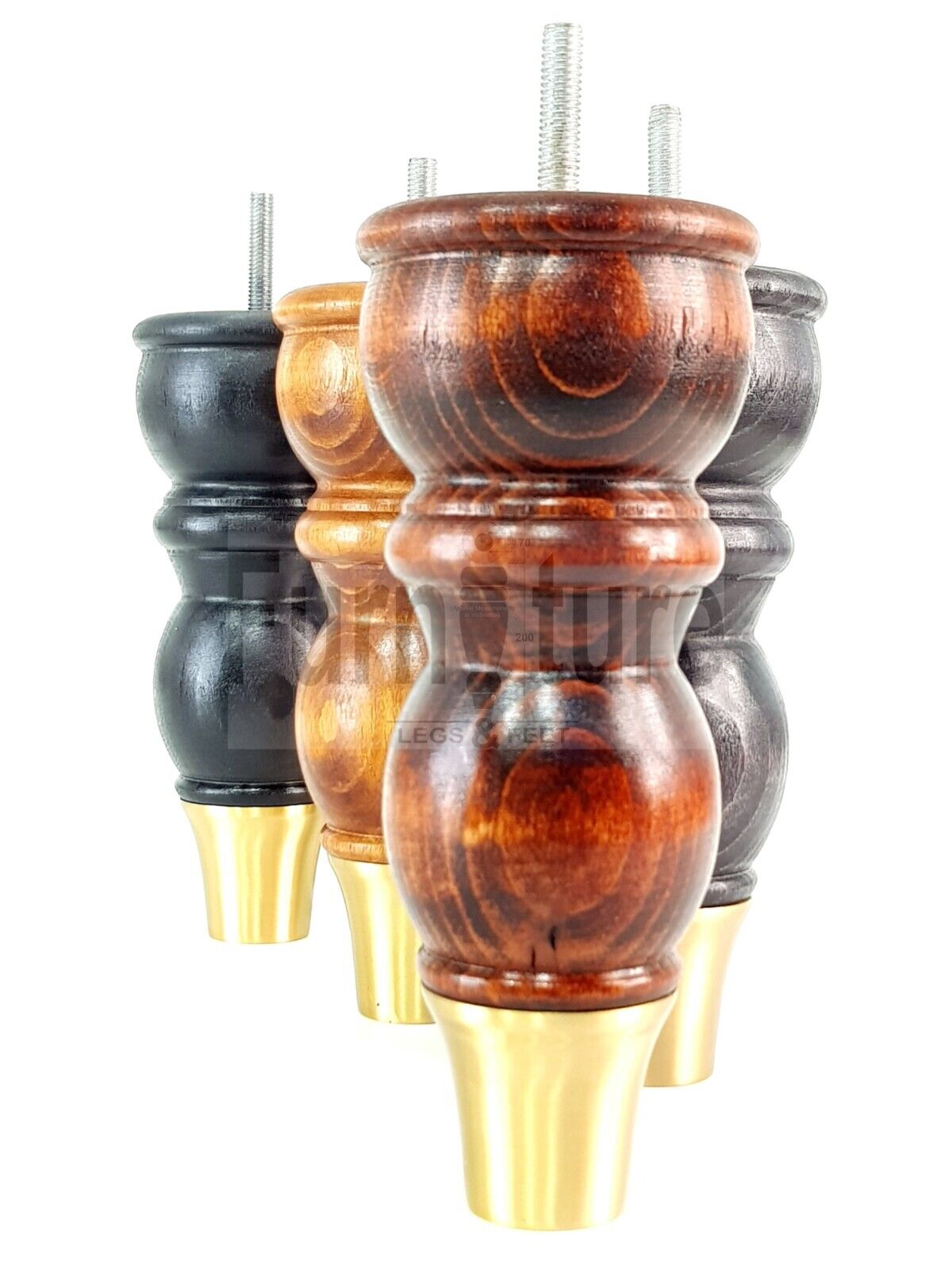 4x Wooden Furniture Feet With Brass Slipper Cup 182mm High Legs M8 Sofas Chairs Settees Cabinets