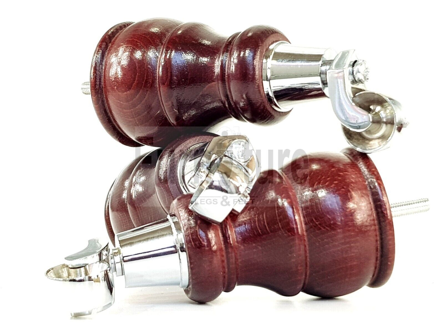 4 Turned Wood Feet Mahogany Castor Legs Chair Furniture Stools Sofa Chairs M8 160mm 6 Inch High