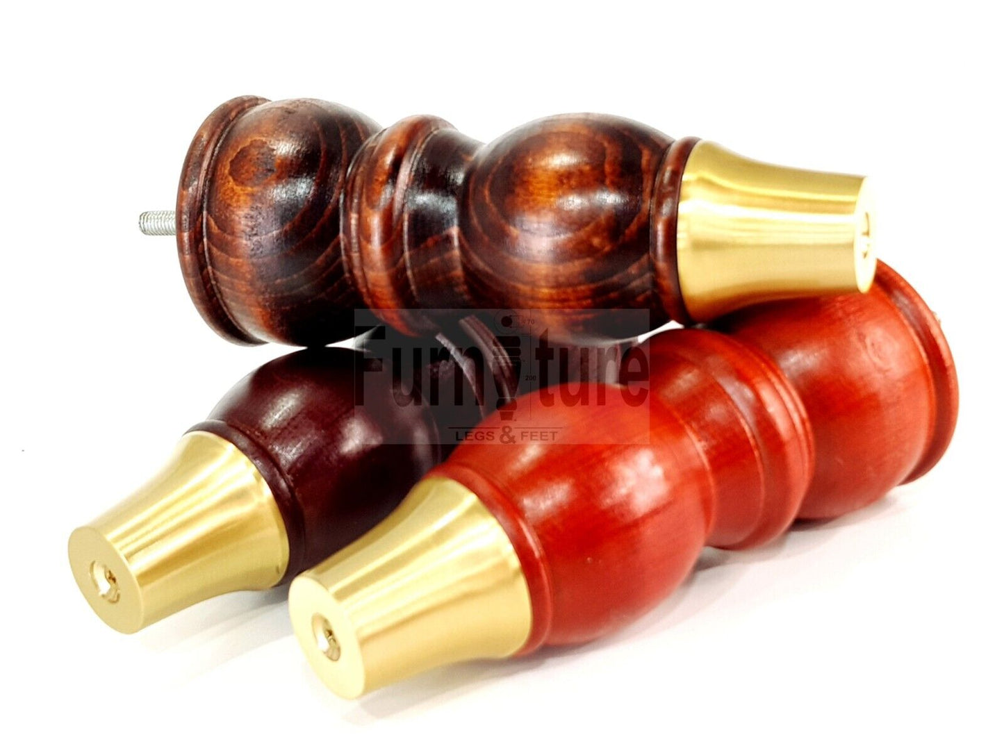 4x Wooden Furniture Feet With Brass Slipper Cup 182mm High Legs M8 Sofas Chairs Settees Cabinets