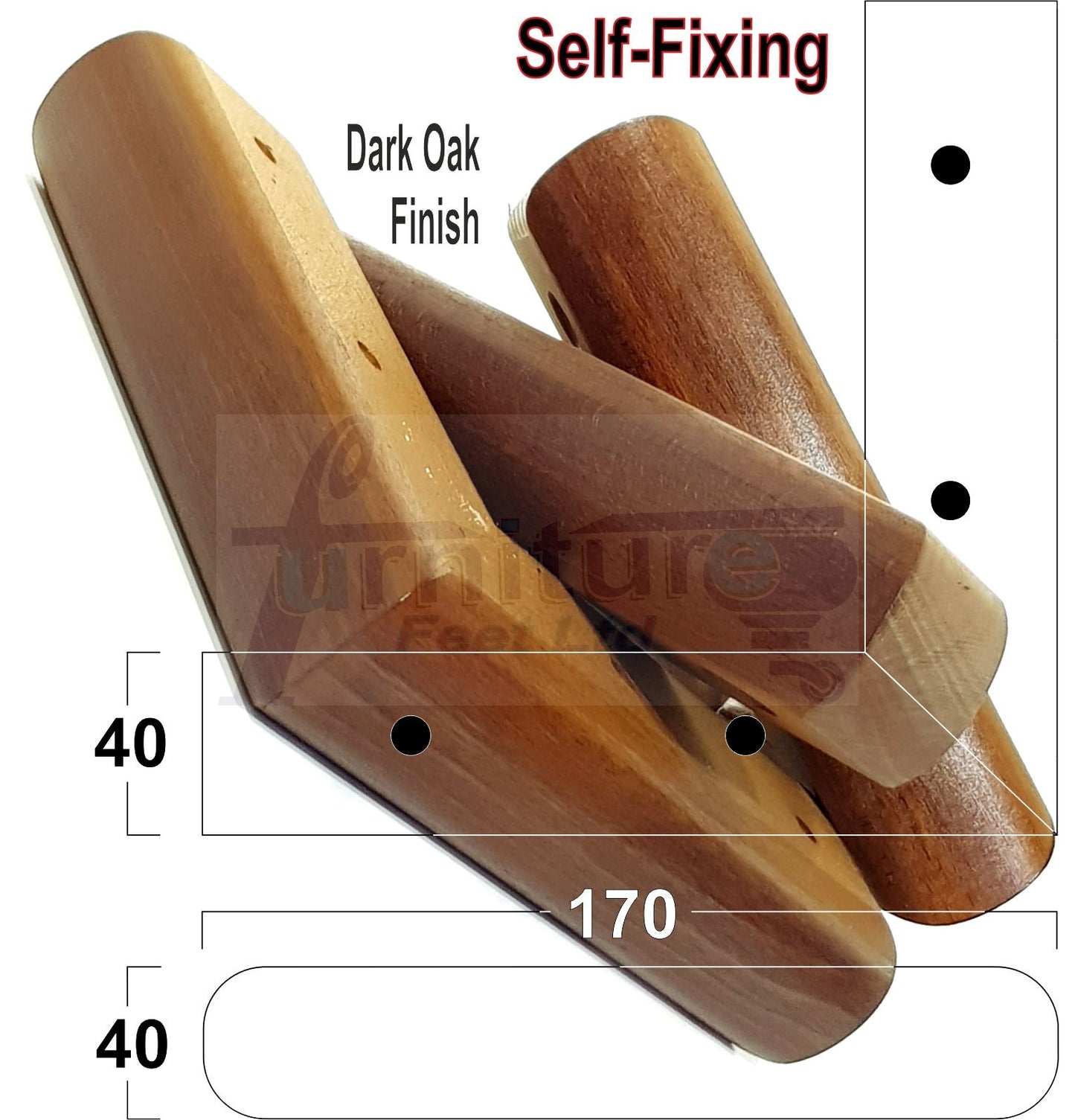 Set Of 4 Wooden Corner Furniture Feet 40mm High Replacement Sofa Chair Legs Self-Fixing: Dark Oak
