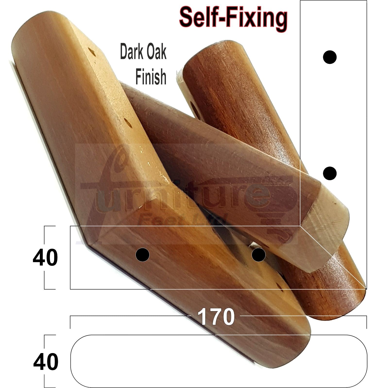 Set Of 4 Wooden Corner Furniture Feet 40mm High Replacement Sofa Chair Legs Self-Fixing: Dark Oak