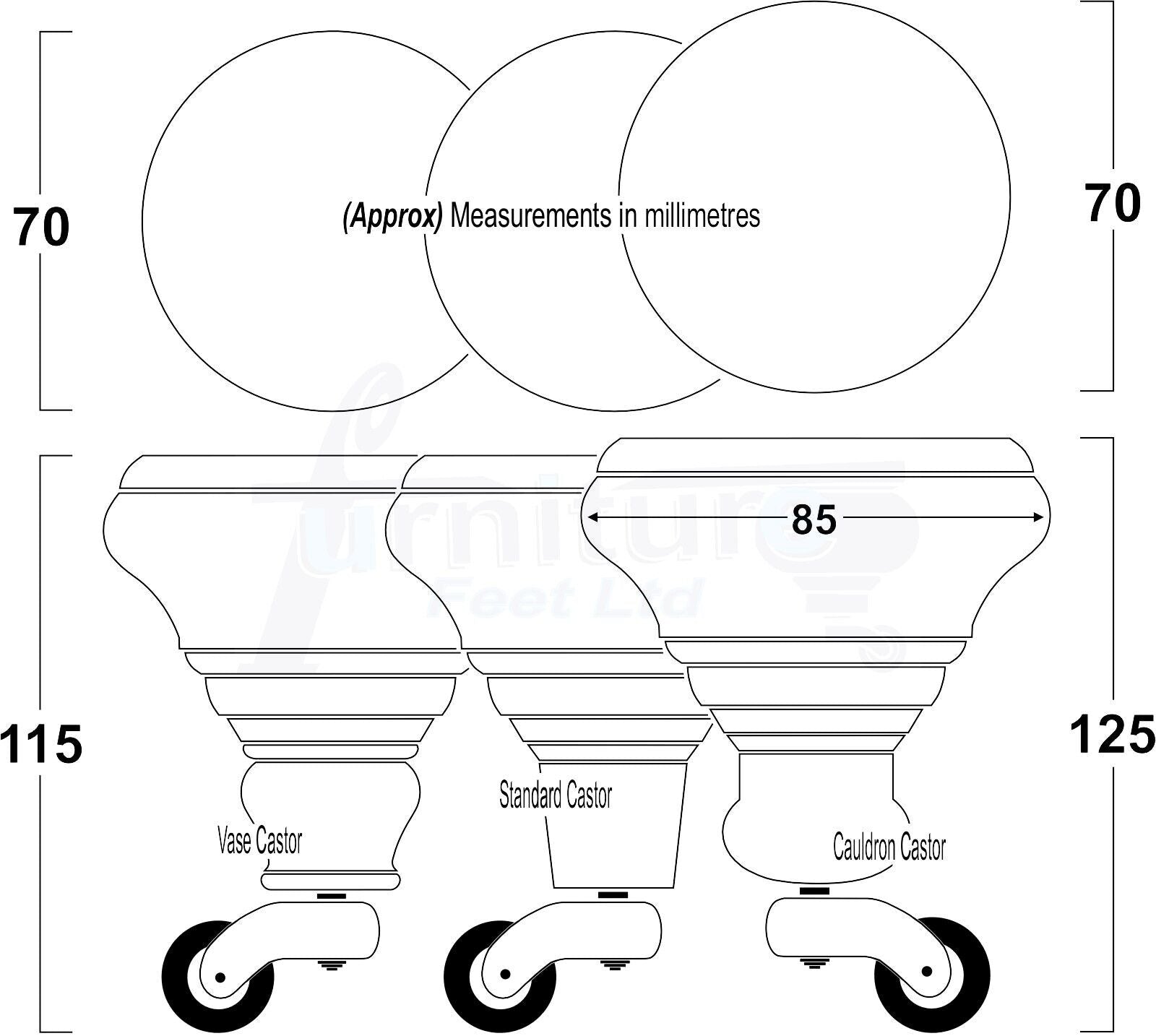 2 Antique Brown Wood Furniture Sofa Legs With Castor 125mm & 2 Angled Back Feet Chair Settee 100mm High M8