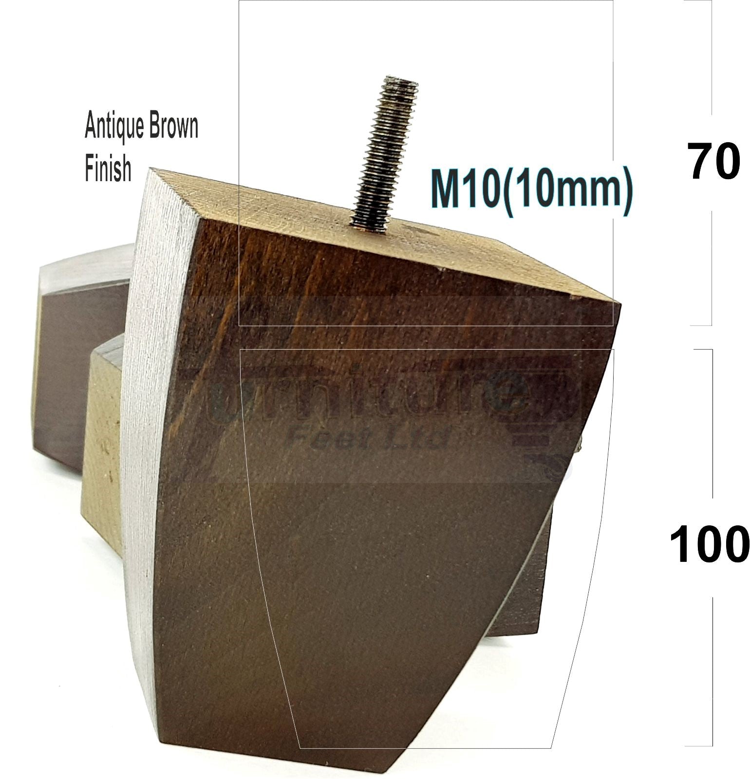 Set Of 4 Square Block Solid Wood Furniture Feet Replacement Legs 100mm High M10 Thread