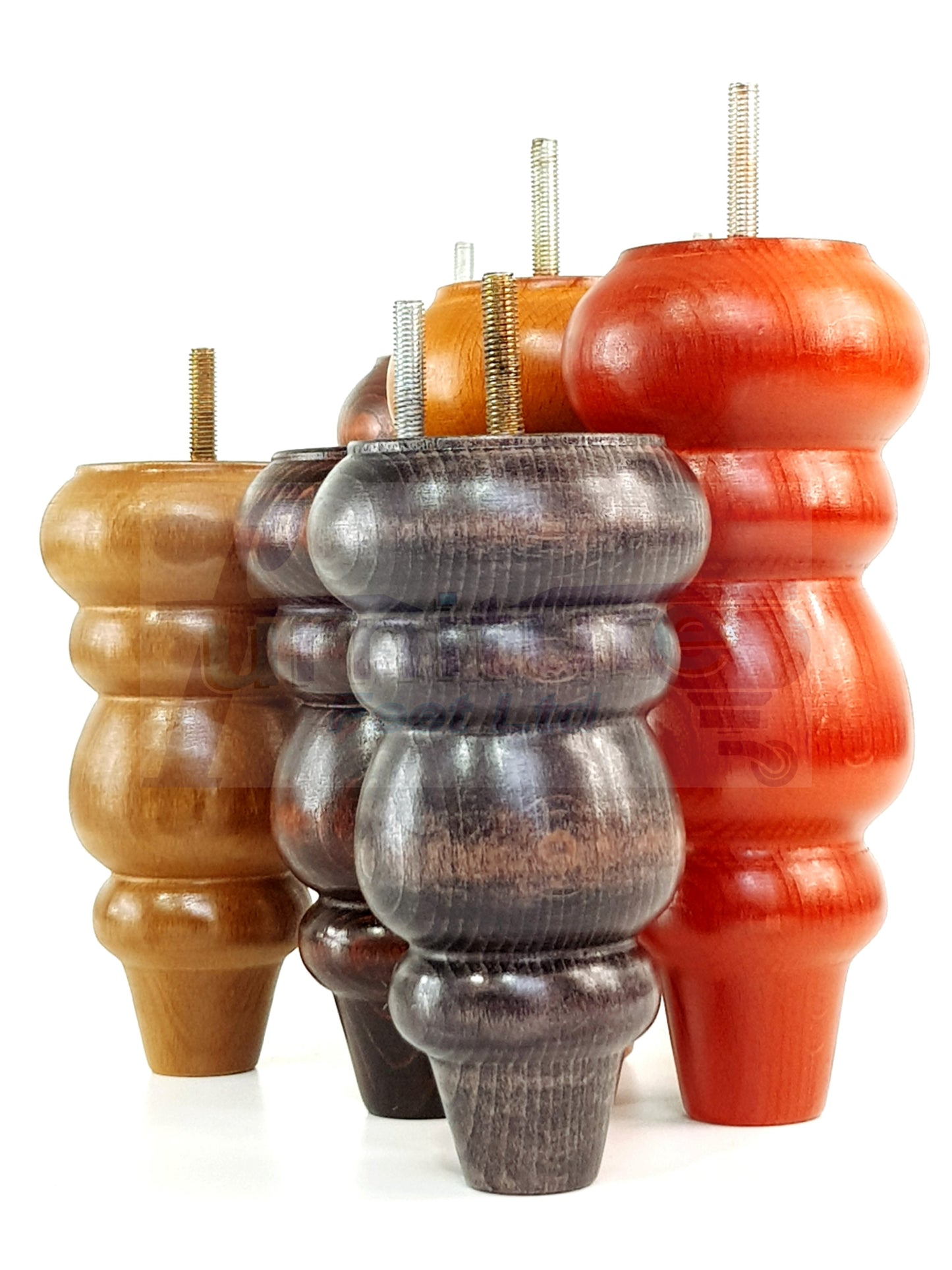 4 Solid Wood Furniture Legs Replacement Turned Feet 200mm High M8(8mm) Thread: Oak