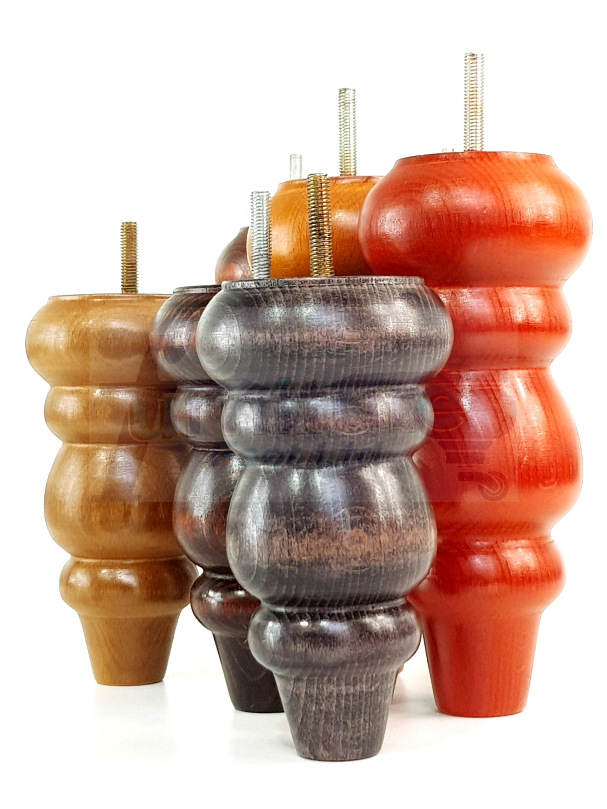 4 Solid Wood Furniture Legs Replacement Turned Feet 200mm High M8(8mm) Thread: Oak