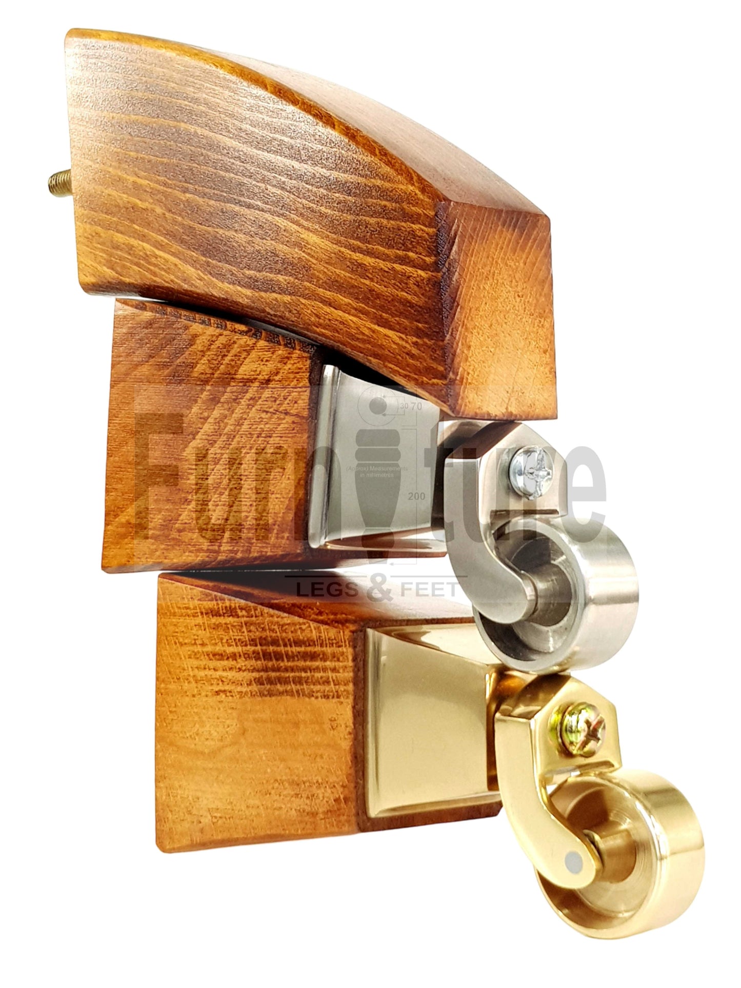 2x Cuved Wood Furniture Legs & 2x Castor Feet 150mm High For Chairs Sofas Settees 8mm Thread