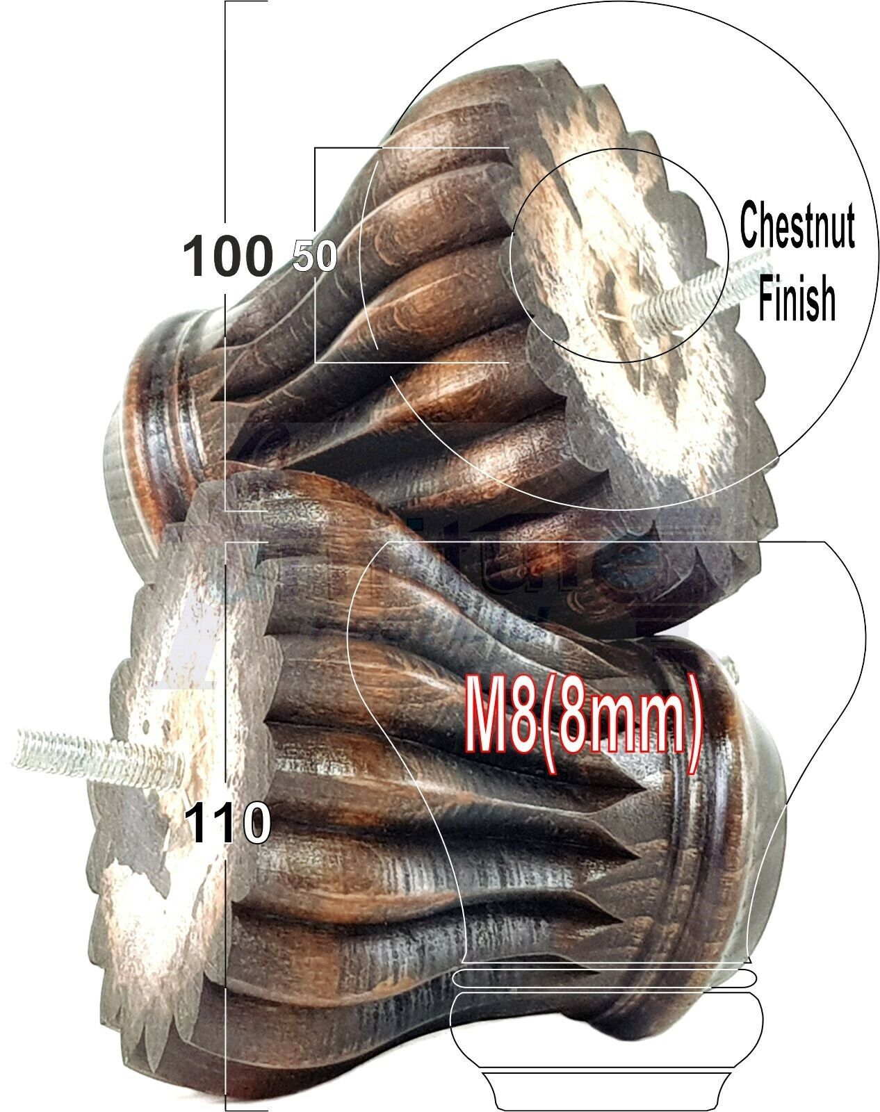 4 Grooved Replacement Furniture Bun Feet Multiple Colours Turned Wooden Legs 110mm High Settee Chairs Sofas Footstools Cabinets M8