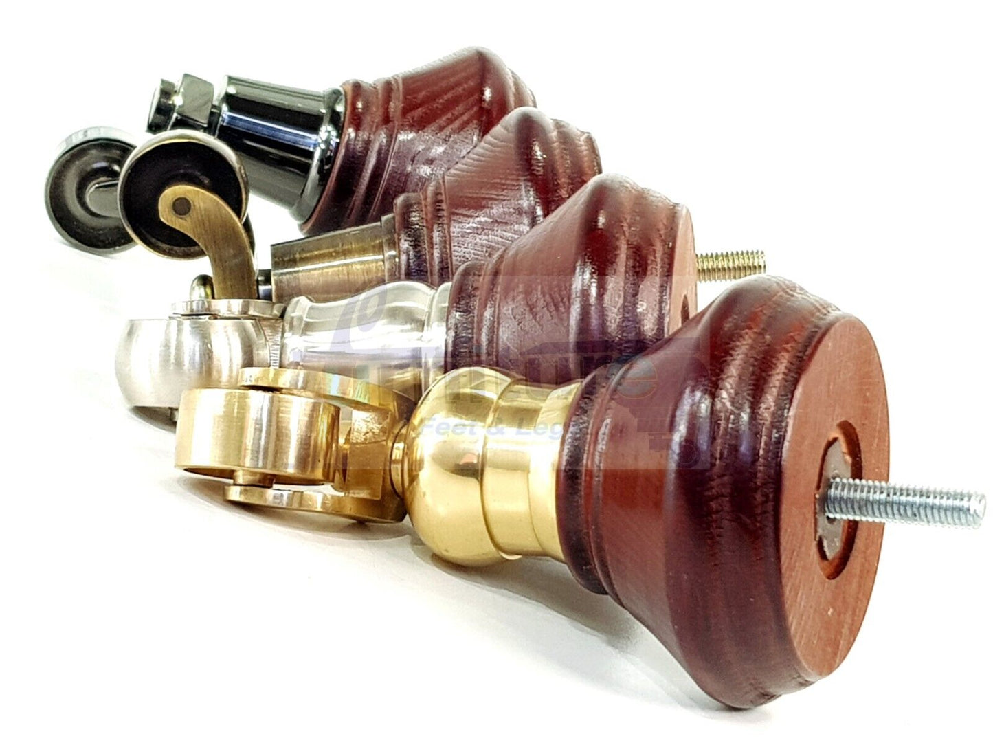 4x Mahogany Wooden Furniture Sofa Legs M8 With Castors Replacment Chair Settee Feet 115mm - 125mm High