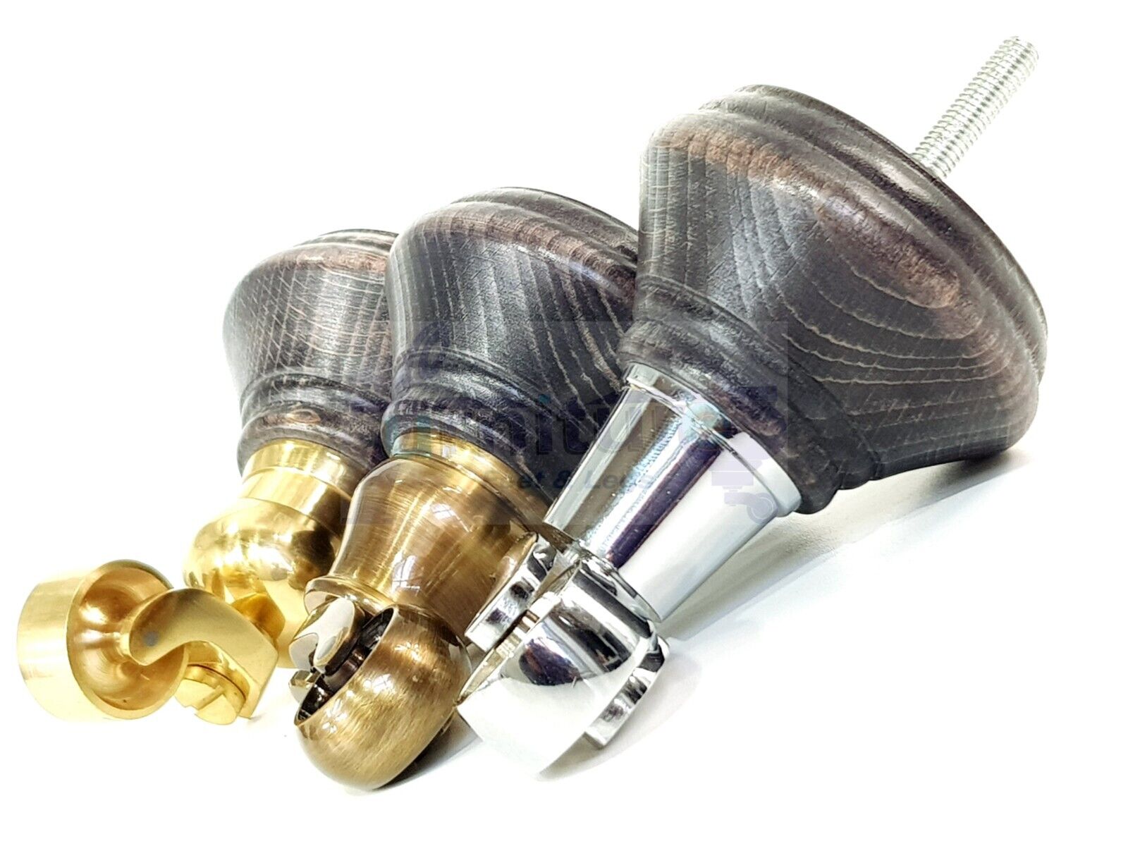 4x Black Washed Wooden Furniture Sofa Legs M8 With Castors Replacement Chair Settee Feet 115mm - 125mm High